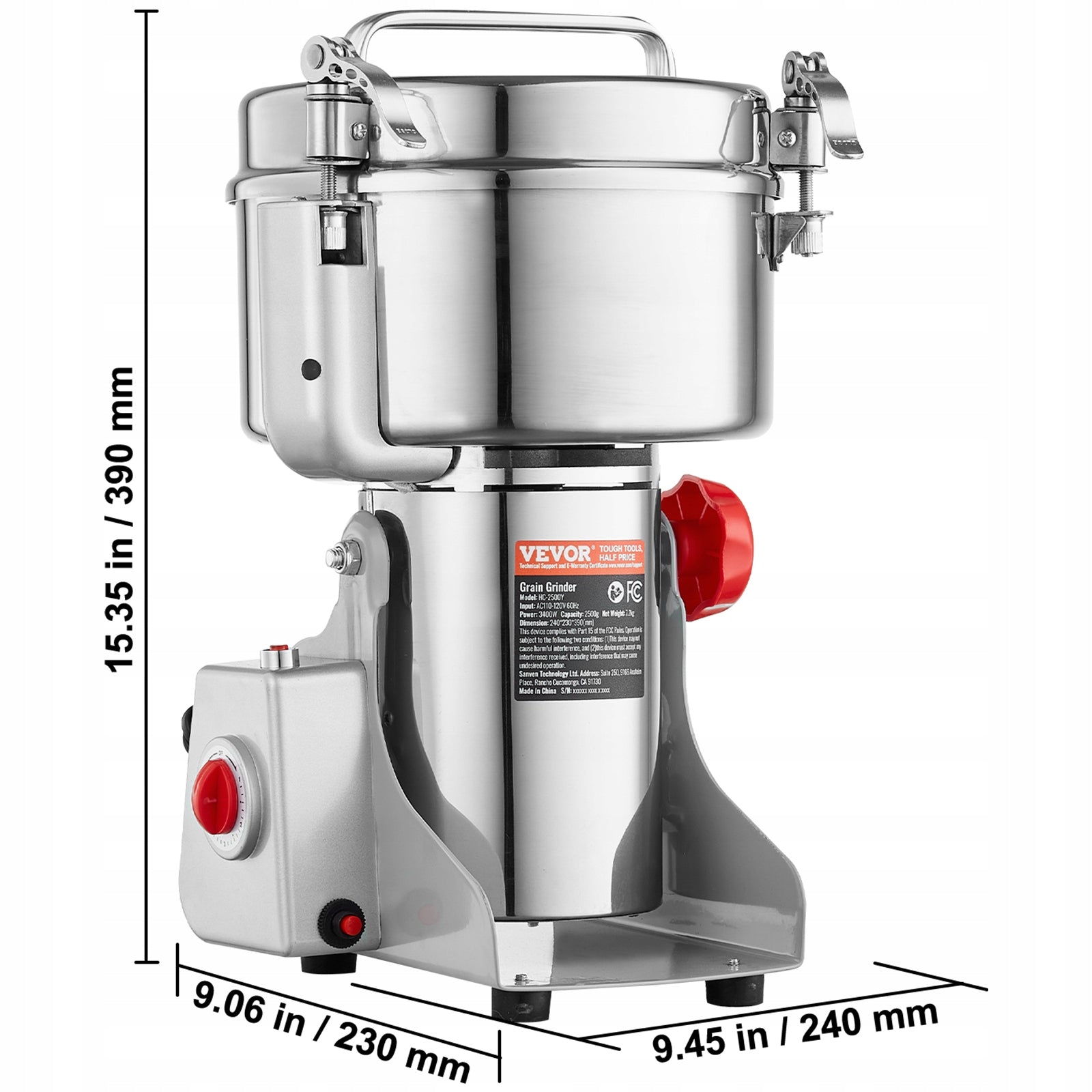 Młynek Do Ziarna 3400W 2500G 32000 OBR/MIN Huśtać Się Stal Nierdzewna 403 Brand Vevor