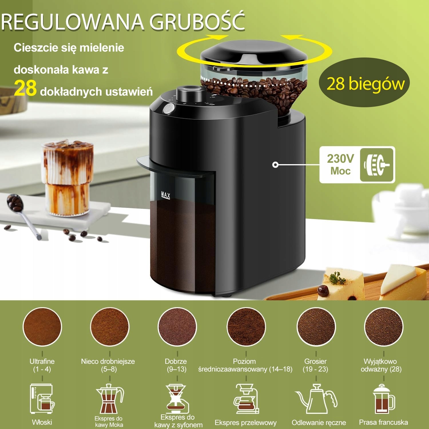 Młynek do mielenia kawy orzechów żarnowy elektryczny 200W Manufacturer code ALGHF-CBG-8000-EU