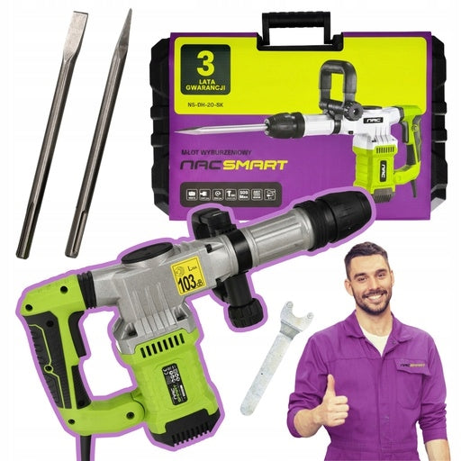 NAC SMART DEMOLITION HAMMER IN CASE 20J 1300W SDS MAX CHISEL ADJUSTMENT