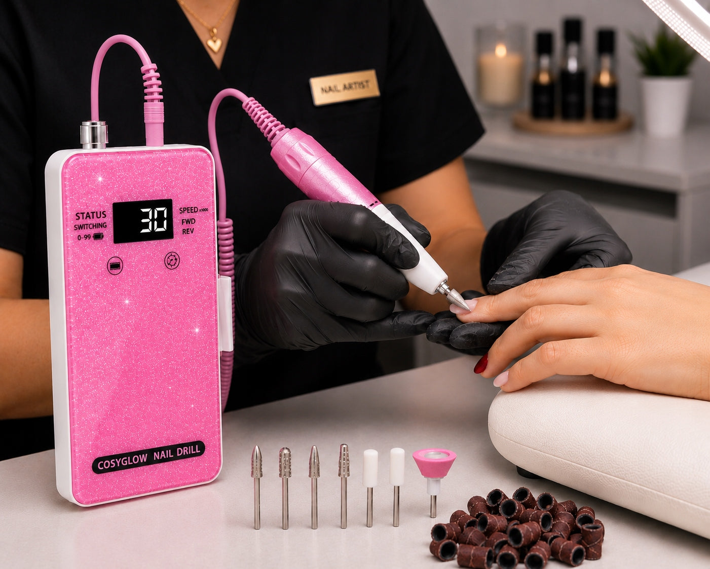 NAIL MILLING MACHINE COSYGLOW 36W 30000RPM LCD CORDLESS + ACCESSORIES Medical device no