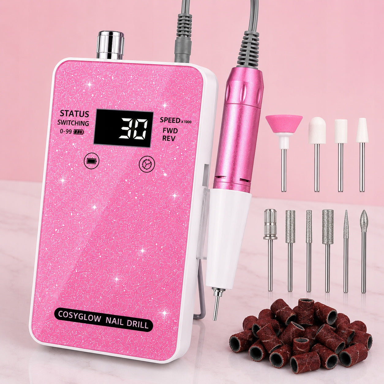 NAIL MILLING MACHINE COSYGLOW 36W 30000RPM LCD CORDLESS + ACCESSORIES Packaging status original