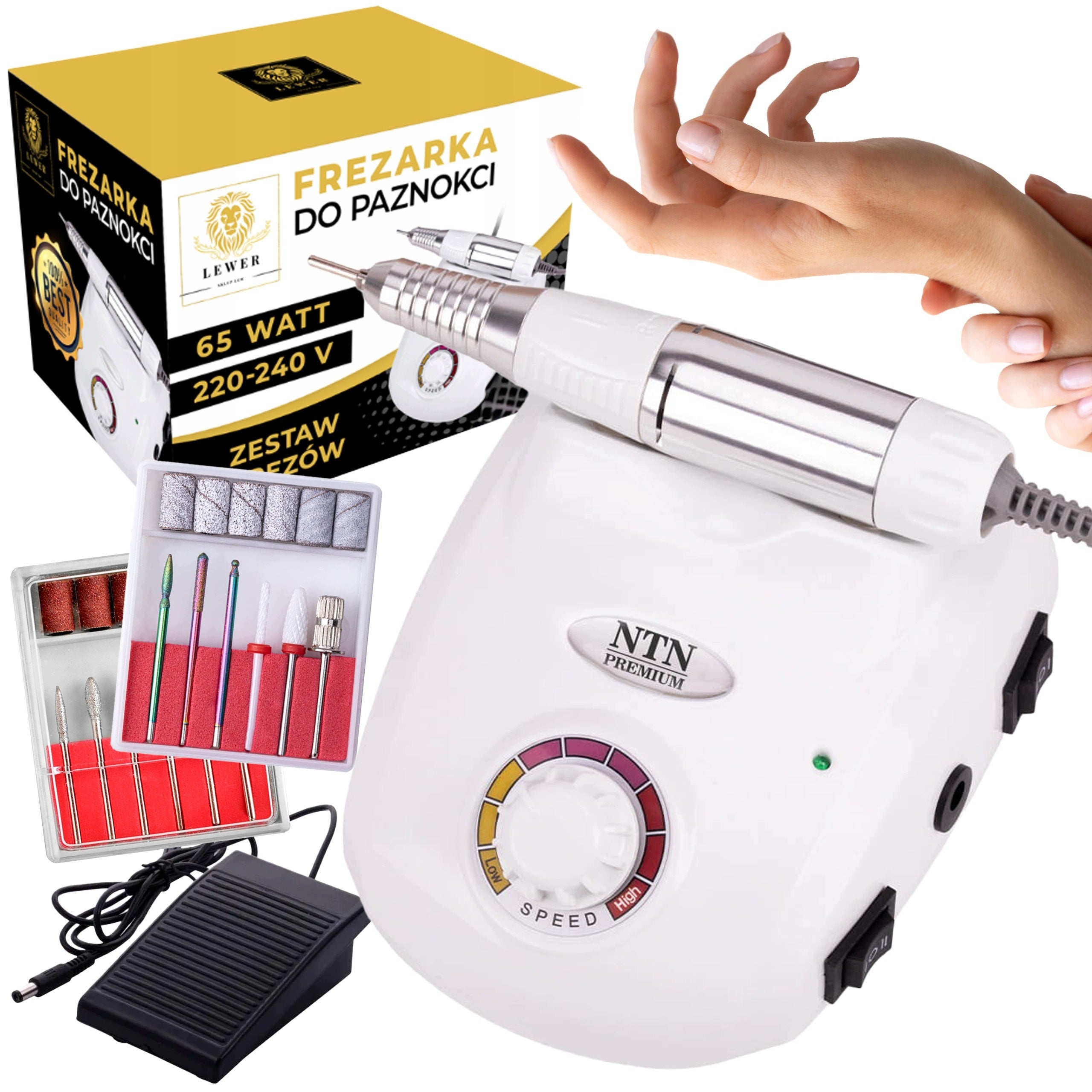 NAIL MILLING MACHINE MANICURE PEDICURE PROFESSIONAL POWER 65W FREEBIE CUTTERS
