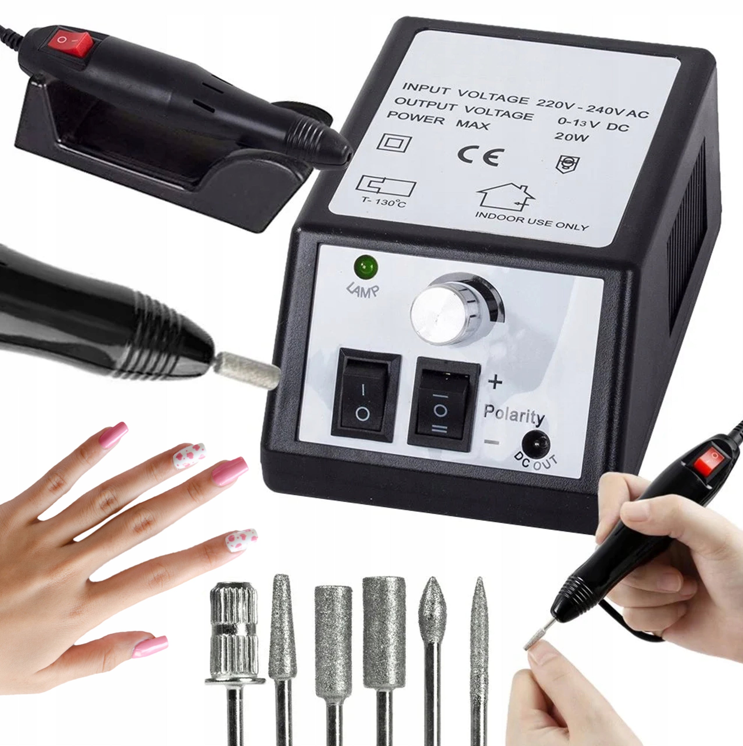 NAIL MILLING MACHINE MANICURE PEDICURE PROFESSIONAL SET OF CUTTERS POWER 20W