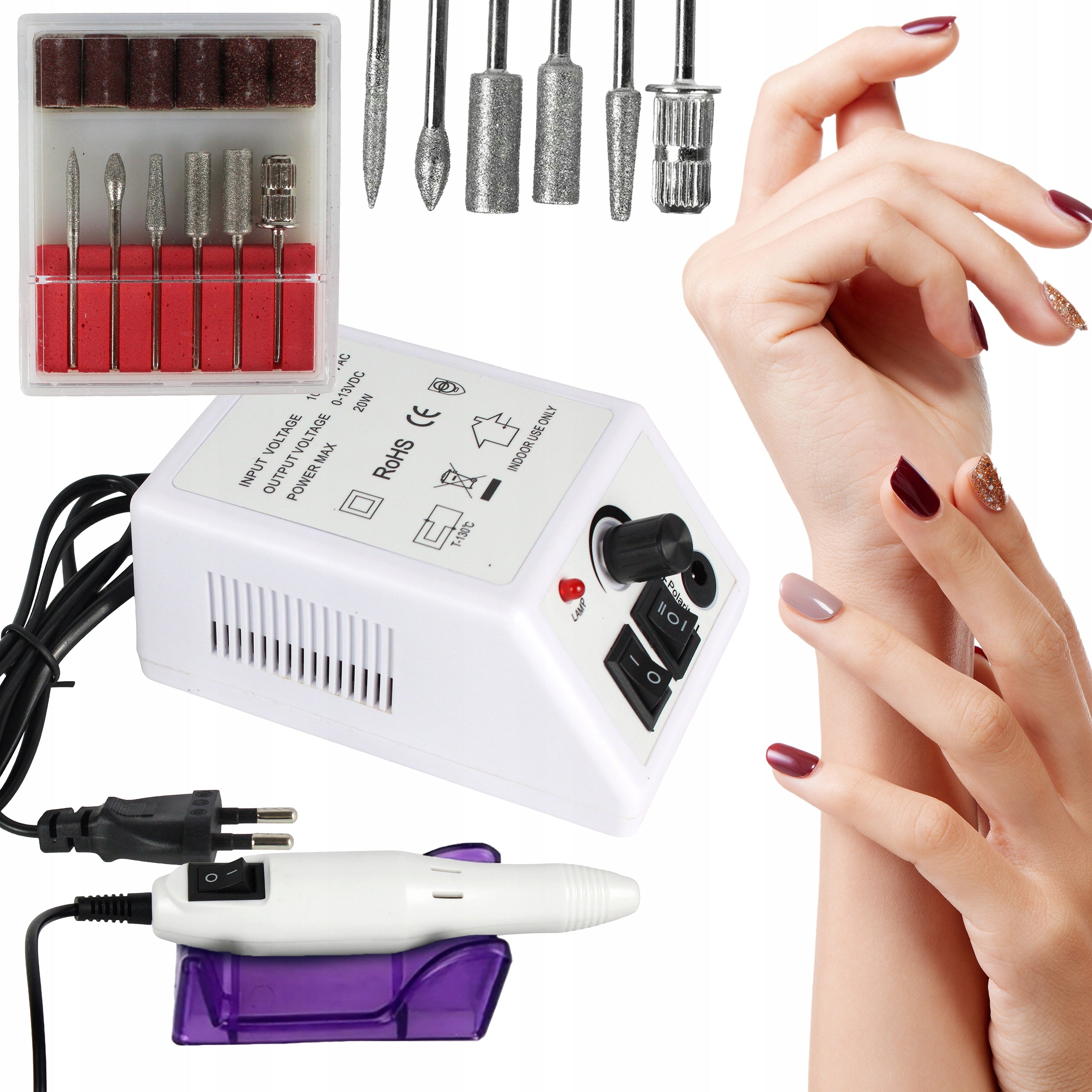 NAIL MILLING MACHINE MANICURE PEDICURE PROFESSIONAL STRONG 20W cutters set