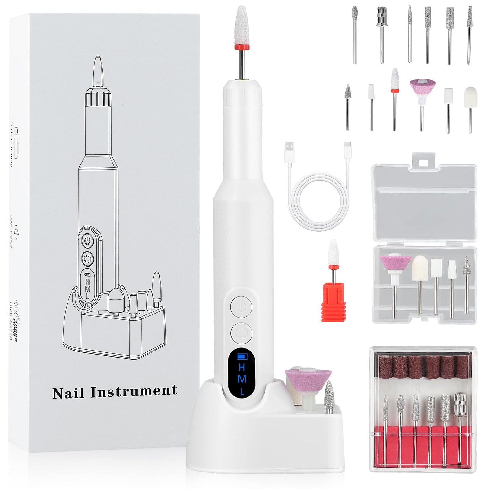 NAIL MILLING MACHINE WIRELESS MANICURE PEDICURE LARGE SET OF 12 CUTTERS
