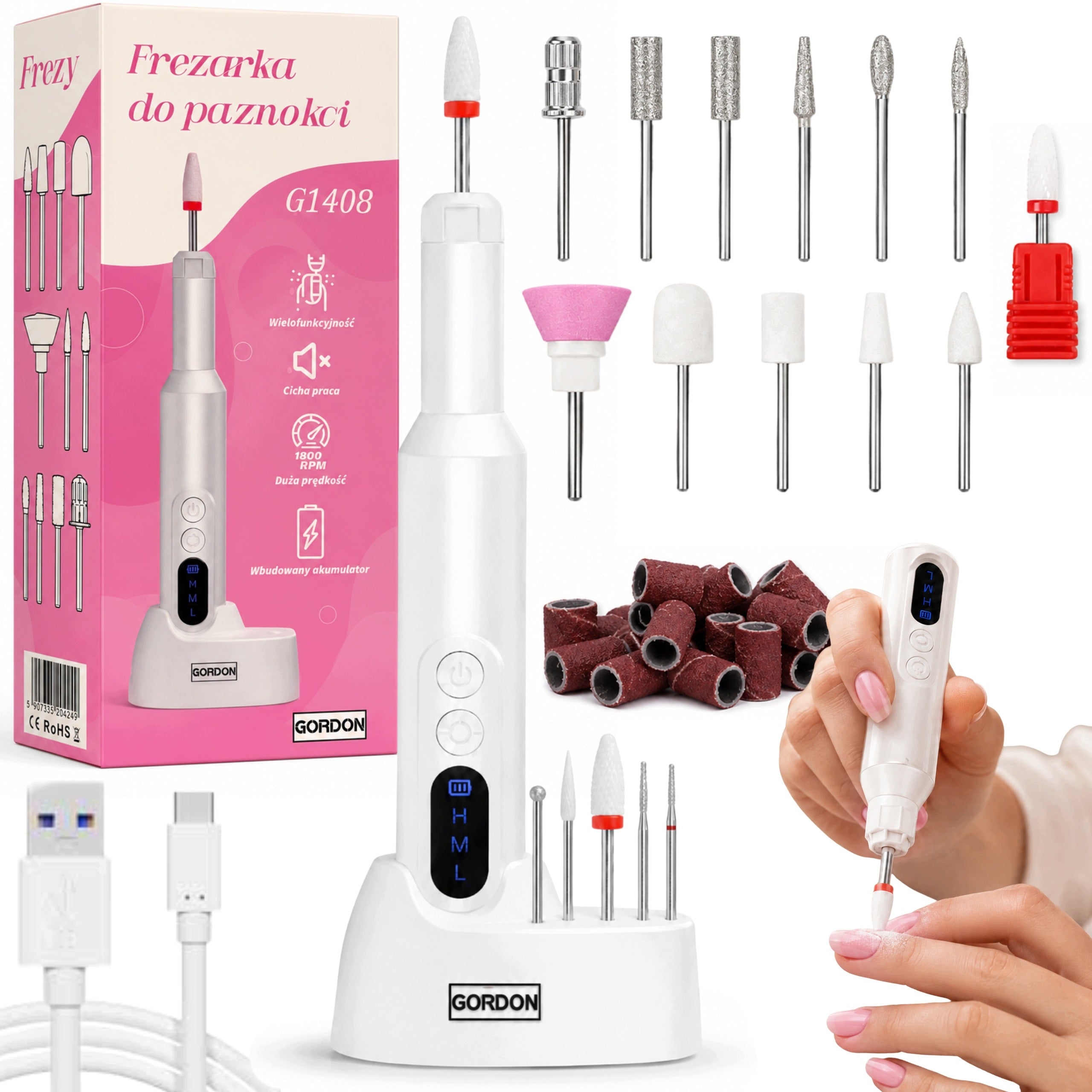NAIL MILLING MACHINE WIRELESS MANICURE PEDICURE PROFESSIONAL SET