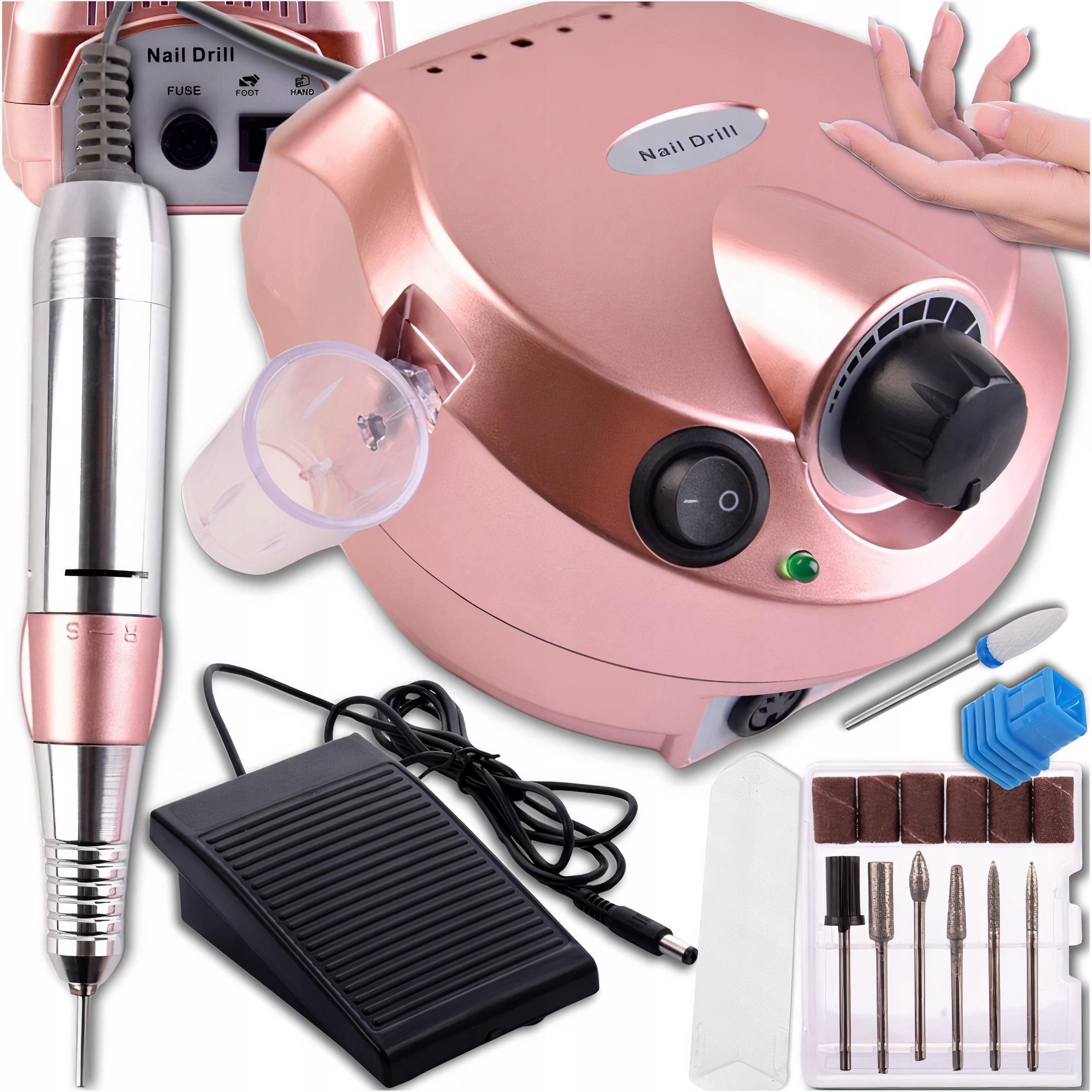 NAIL MILLING MANICURE PEDICURE + SET OF CUTTERS + FOOT PEDAL 80W Color pink