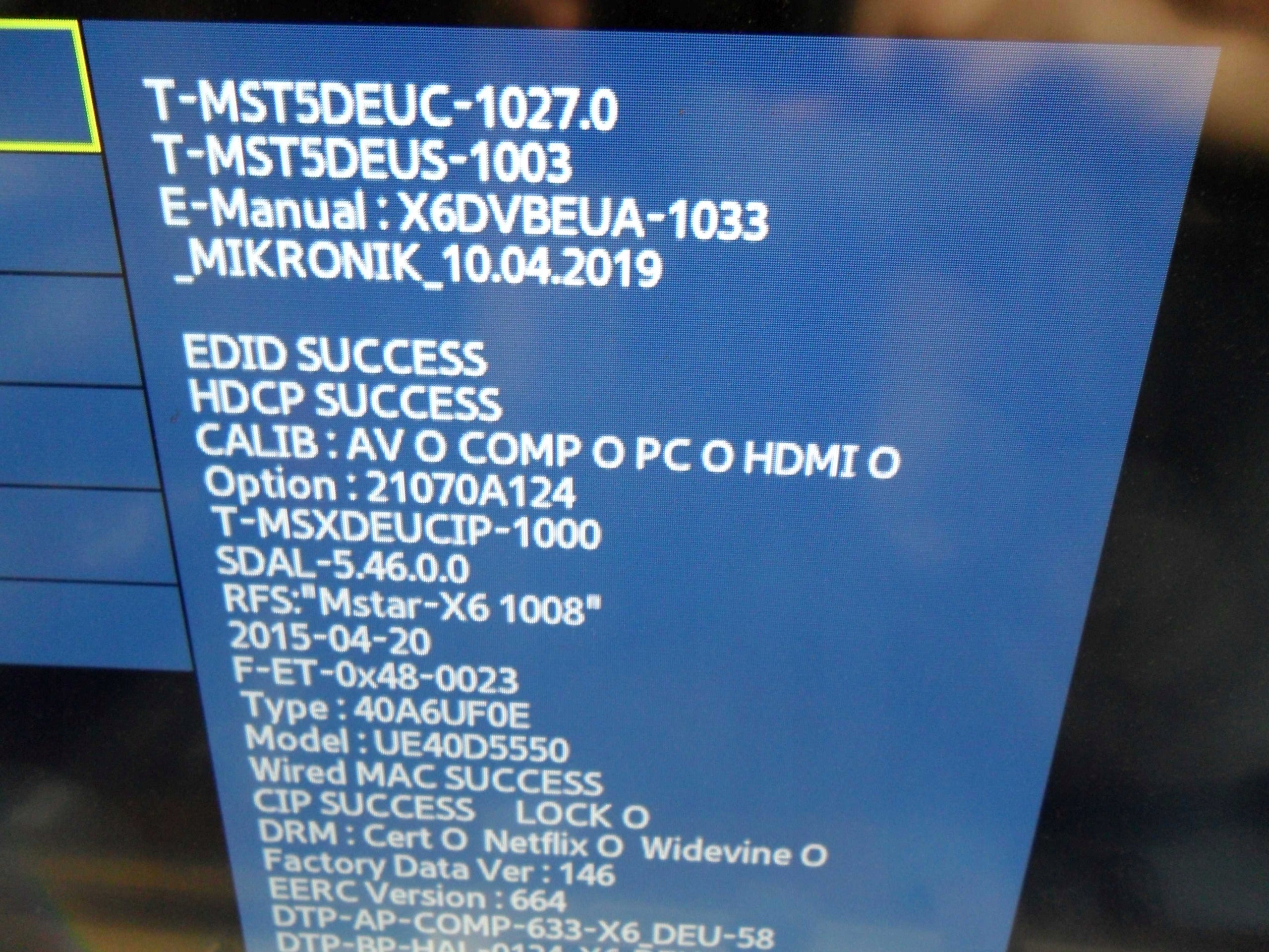 NAND 32D5500 37D5500 40D5500 46D5500 BN41-01660 Manufacturer code K9GAG08U0ESCB0