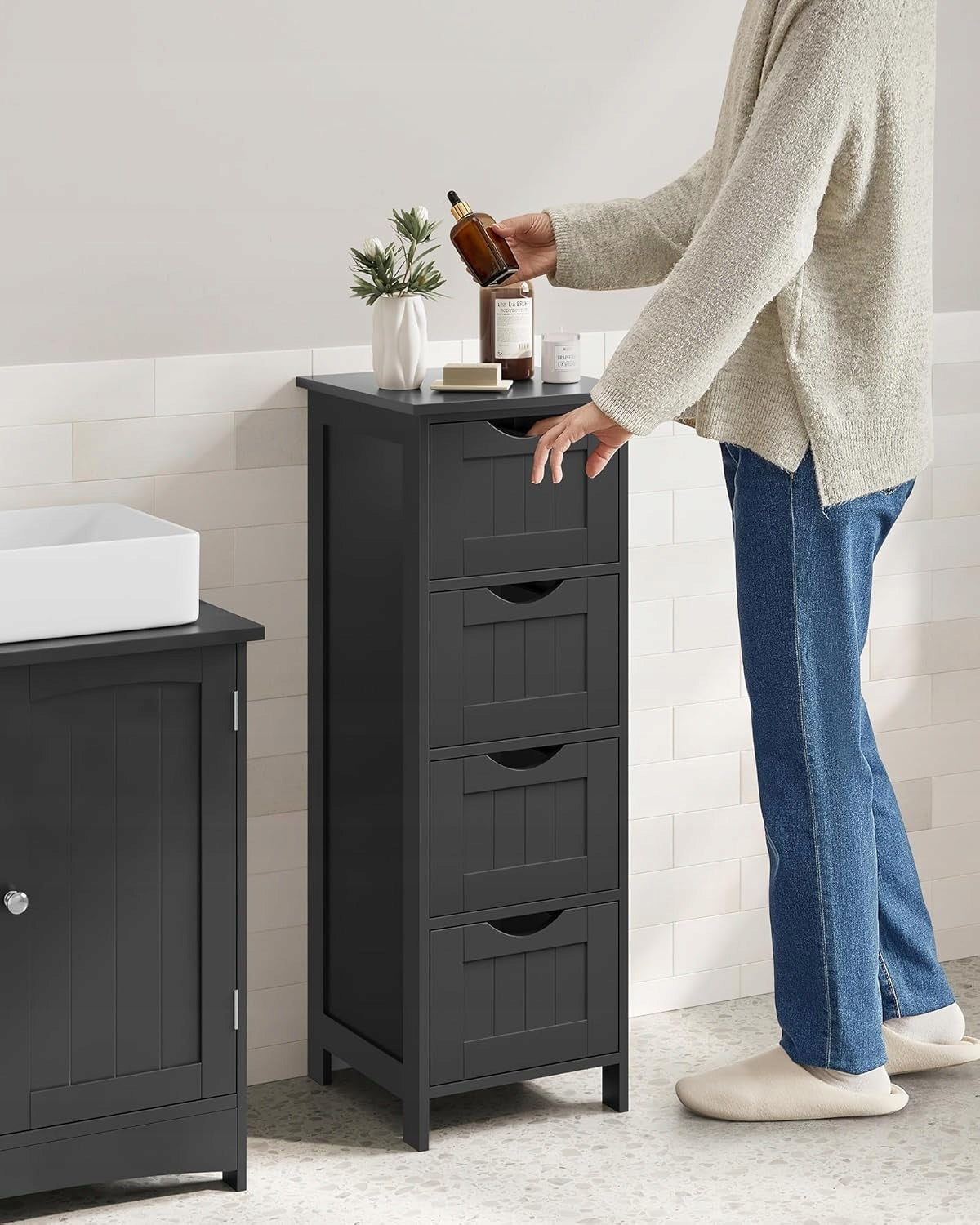 NARROW BATHROOM CABINET WITH 4 DRAWERS SPACIOUS MODERN FASHION 30x30x82cm Packaging status original
