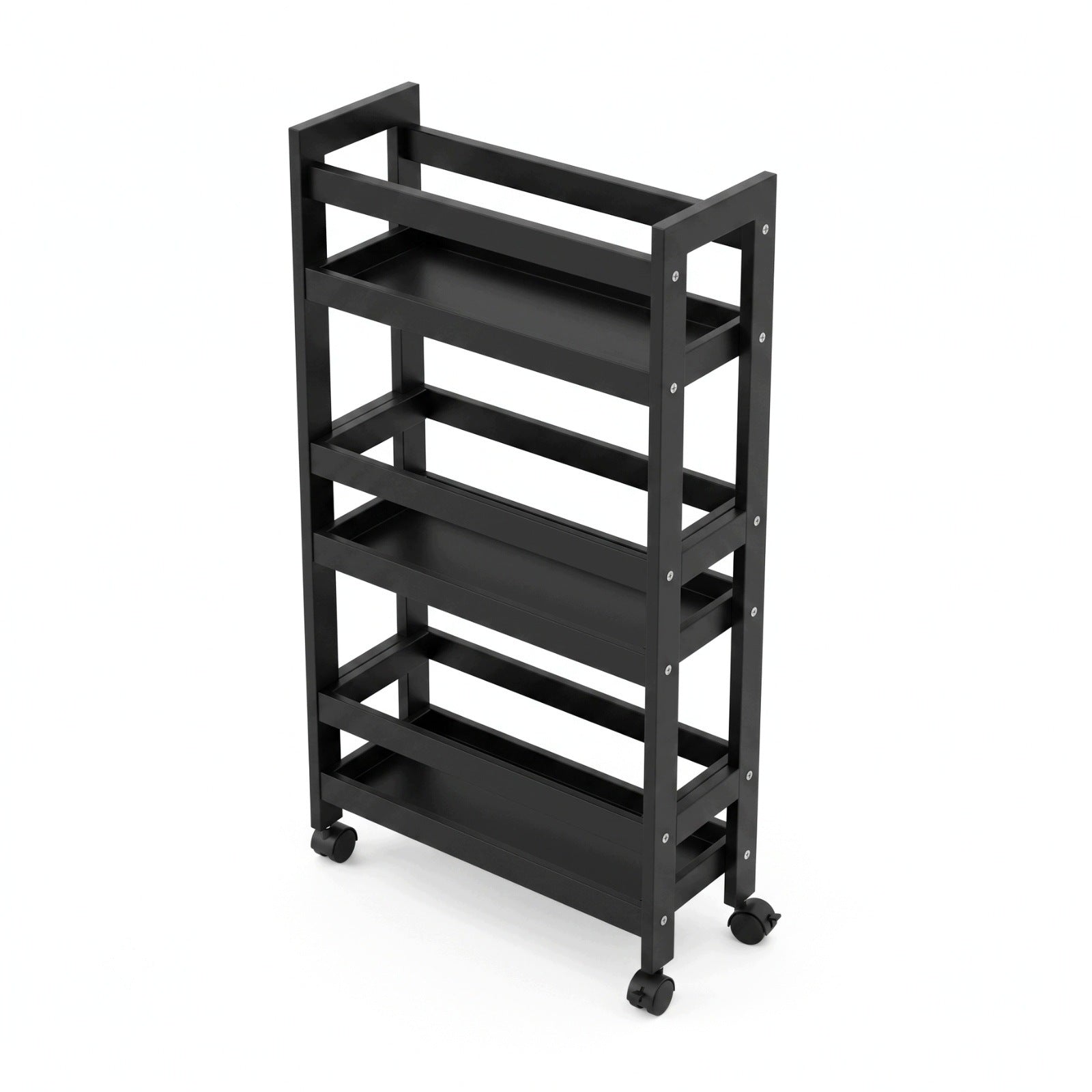 NARROW BATHROOM RACK ON WHEELS BAMBOO 38X15X76 CM BLACK 3 SHELVES Packaging status original
