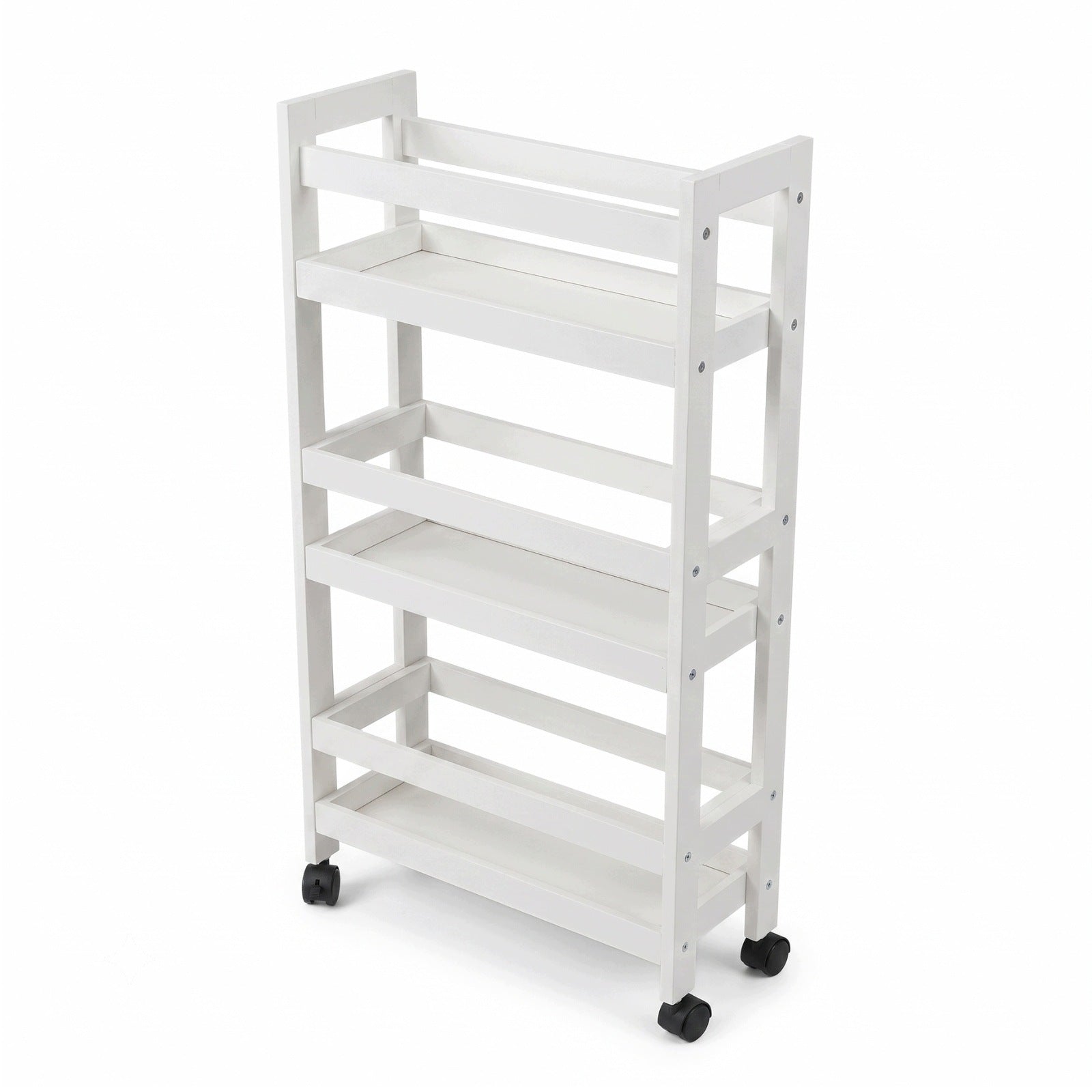 NARROW BATHROOM RACK ON WHEELS BAMBOO 38X15X76 CM WHITE 3 SHELVES Packaging status original