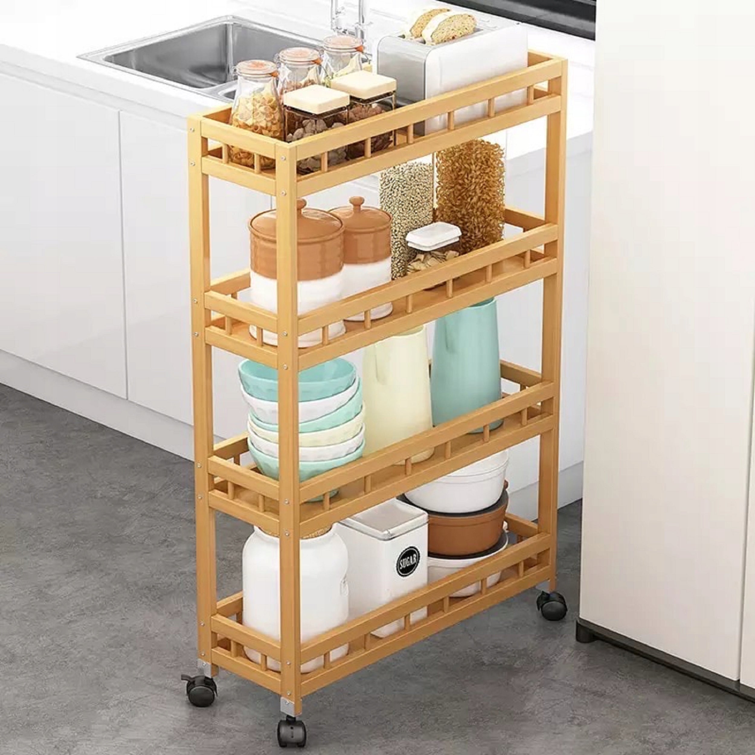 NARROW BOOKCASE ON WHEELS 3 SHELVES LBA-56 Furniture depth 18 cm