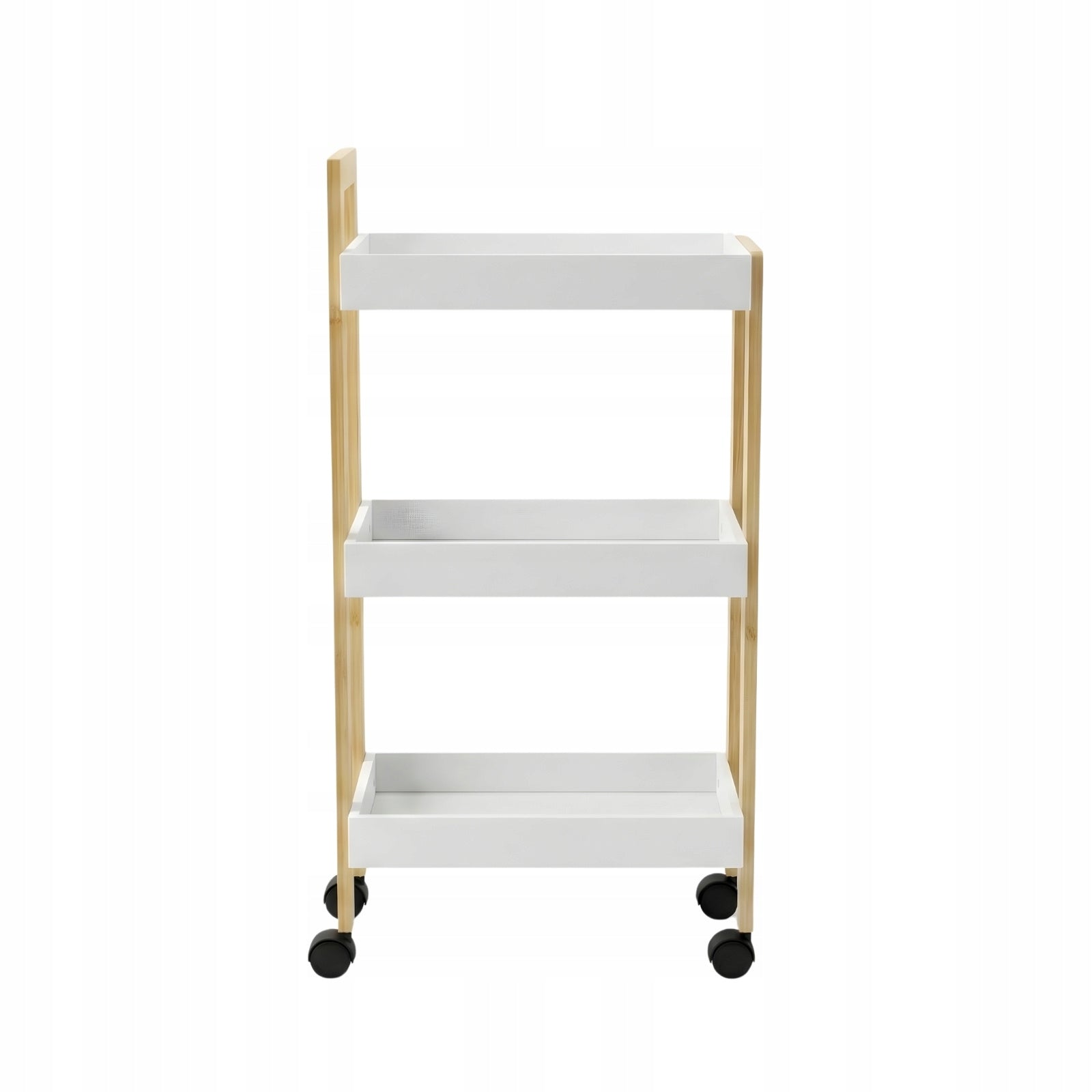 NARROW BOOKCASE ON WHEELS WIDTH 20 CM WHITE BAMBOO BATHROOM TROLLEY 3 SHELVES Manufacturer code N15005W