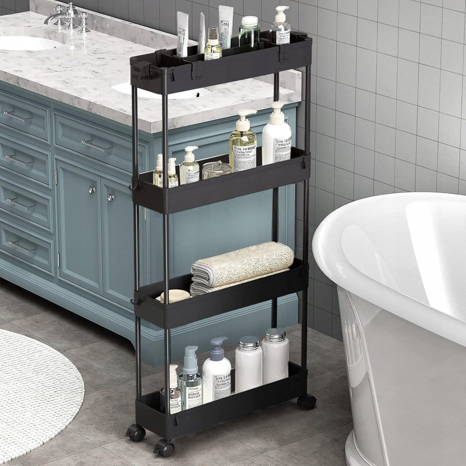 NARROW MOBILE CABINET KITCHEN SHELF BATHROOM SHELVING TROLLEY ON WHEELS Brand no brand