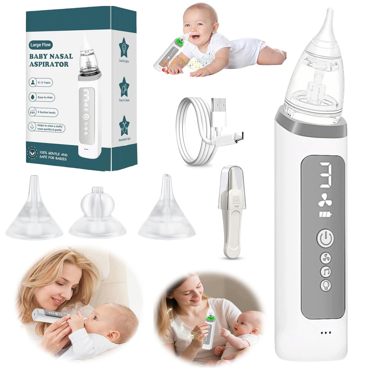 NASAL ASPIRATOR ELECTRIC VACUUM CLEANER 3 POWER LEVELS FOR BABIES QUIET