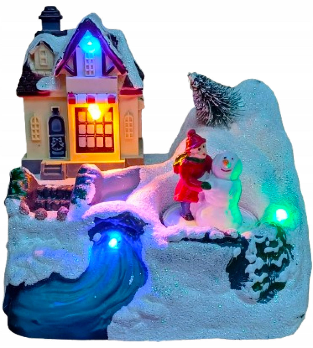 NATIVITY SCENE VILLAGE MOVABLE LED SNOWMAN MOVEMENT MAGIC VILLAGE