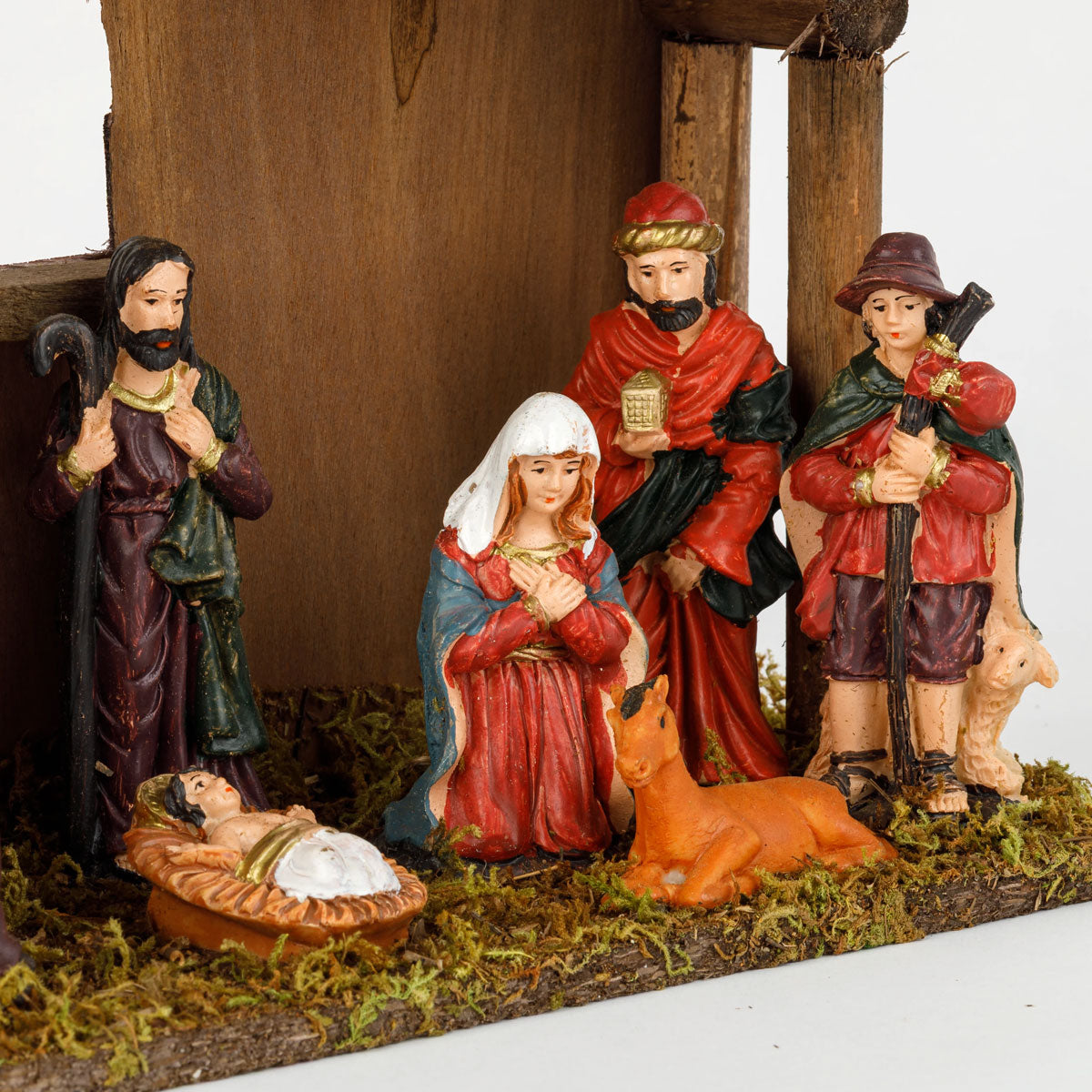NATIVITY SCENE wooden with ceramic figurines stable 30 cm Manufacturer code SZOPKA BOŻONARODZENIOWA STAJENKA