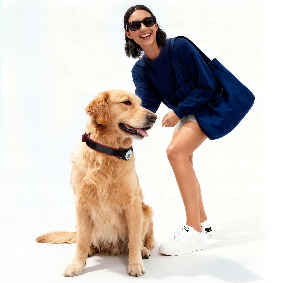 NATURAL LEATHER DOG COLLAR PawView AirTag case recipient QR TAG 2in1 Manufacturer code PV-CHL-C1035-RBS