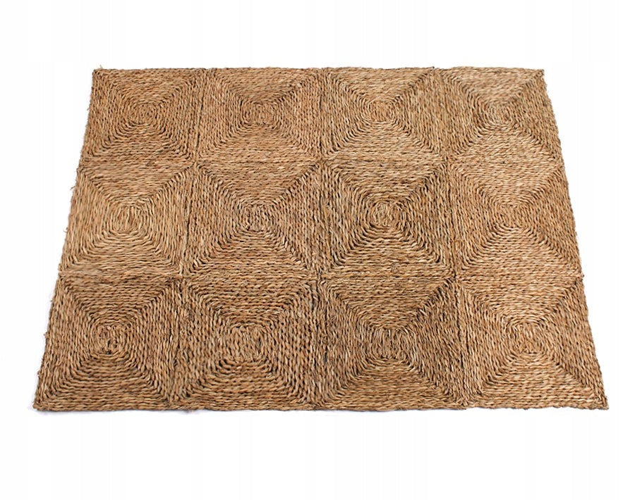 NATURAL RECTANGULAR SEAGRASS FLOOR MAT CARPET BOHO 90x120 cm Brand Tin Tours