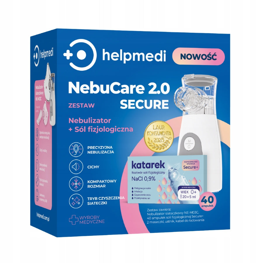 NEBUCARE SECURE 2.0 MESH NEBULIZER INHALER + SALT FOR RUNNY NOSE