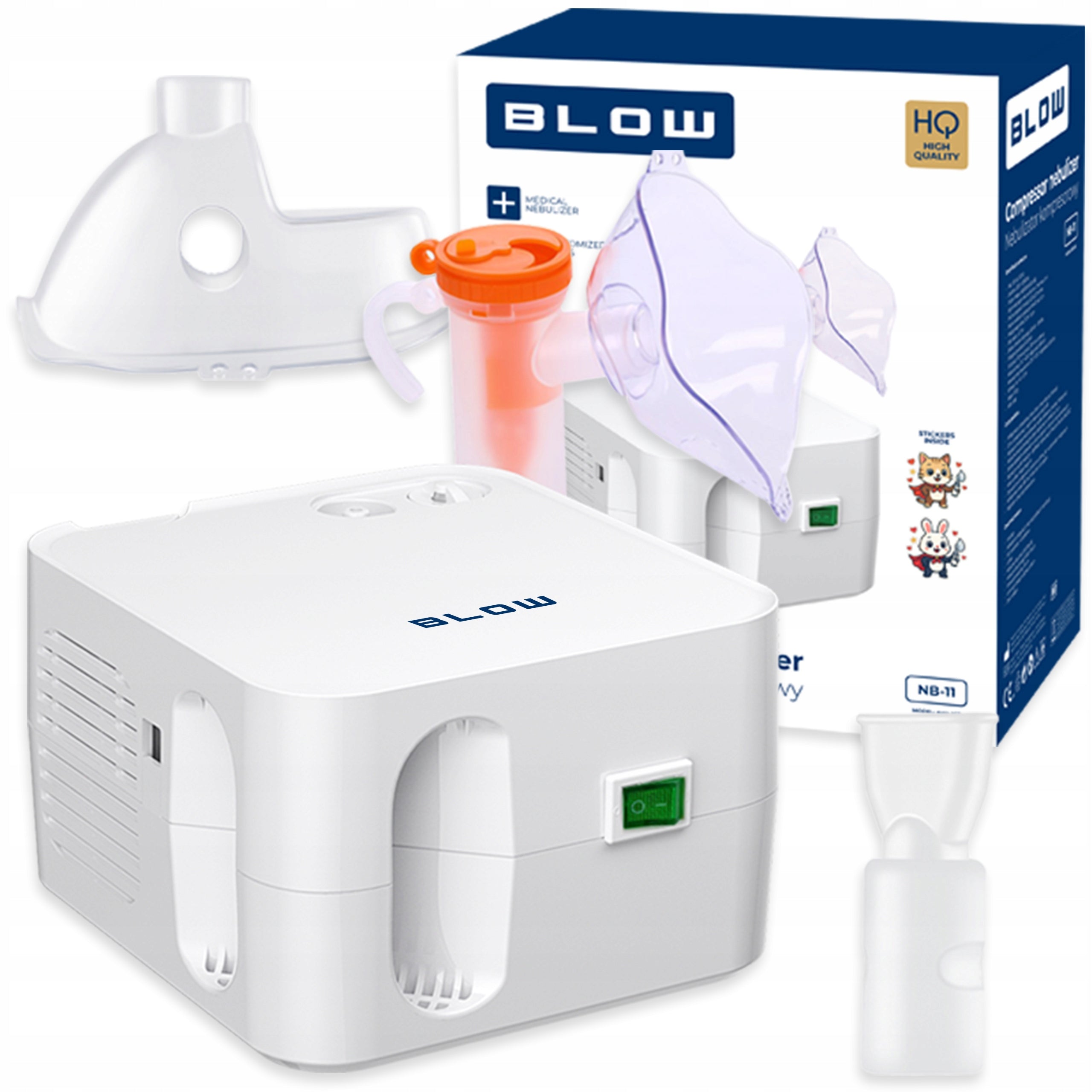 NEBULISER INHALER FOR CHILDREN AND ADULTS PISTON PNEUMATIC 2 MASKS Packaging status original