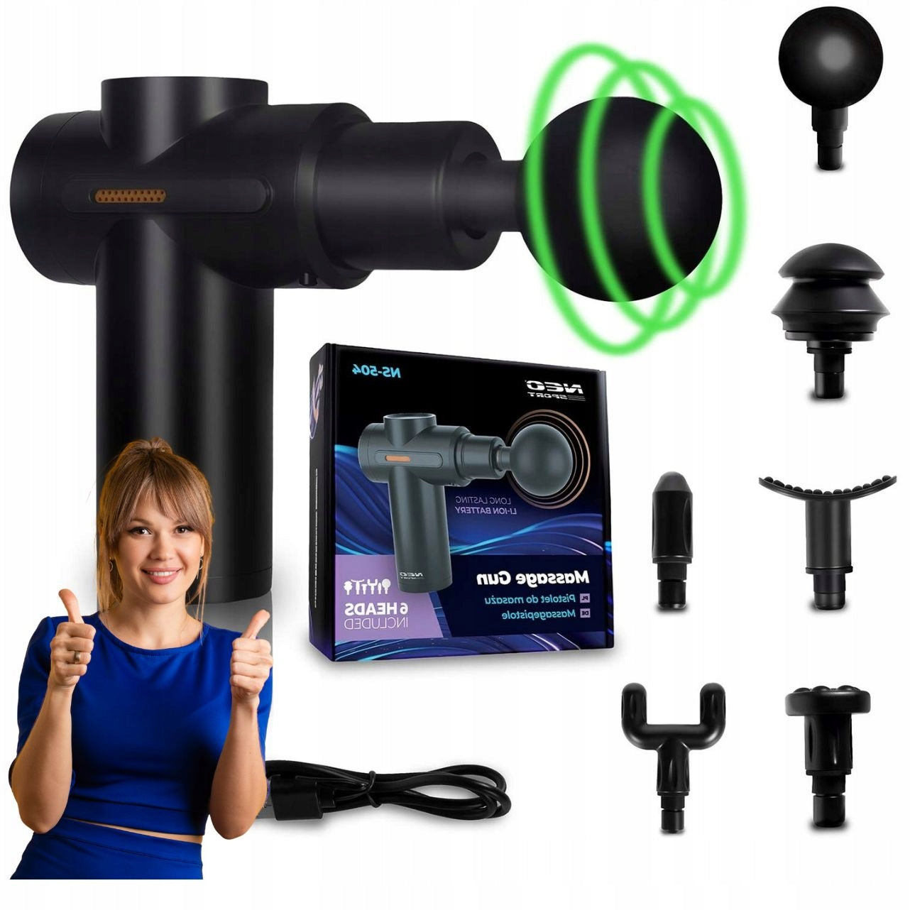 NECK BODY MASSAGER NECK MASSAGE GUN 6 OVERLAYS ADJUSTABLE
