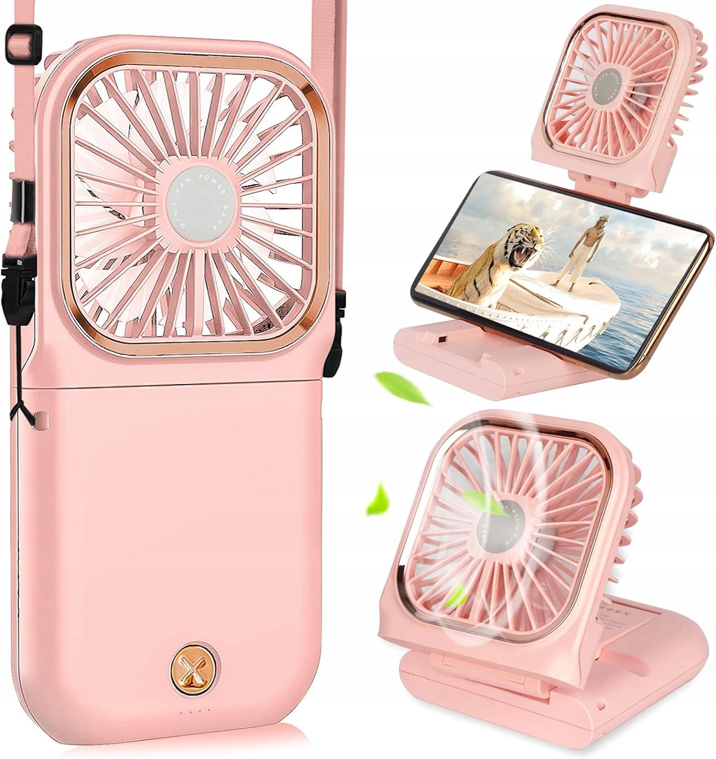 NECK FAN FOLDING HANDHELD FAN WITH PHONE HOLDER