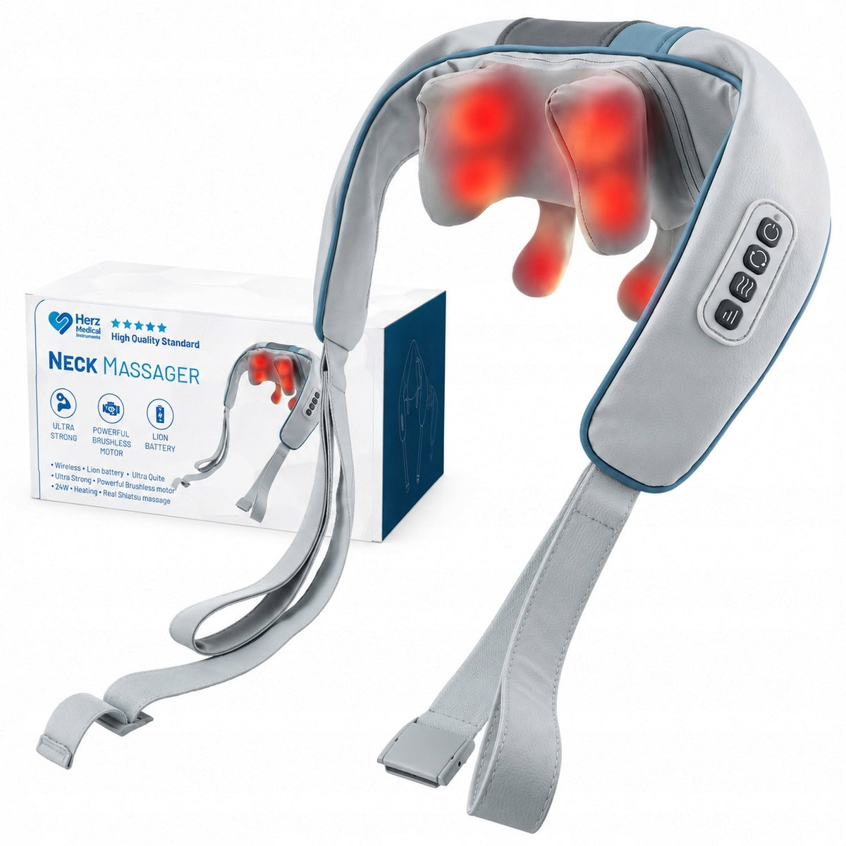 NECK MASSAGER BACK SHIATSU WIRELESS HEATING BATTERY HERZ