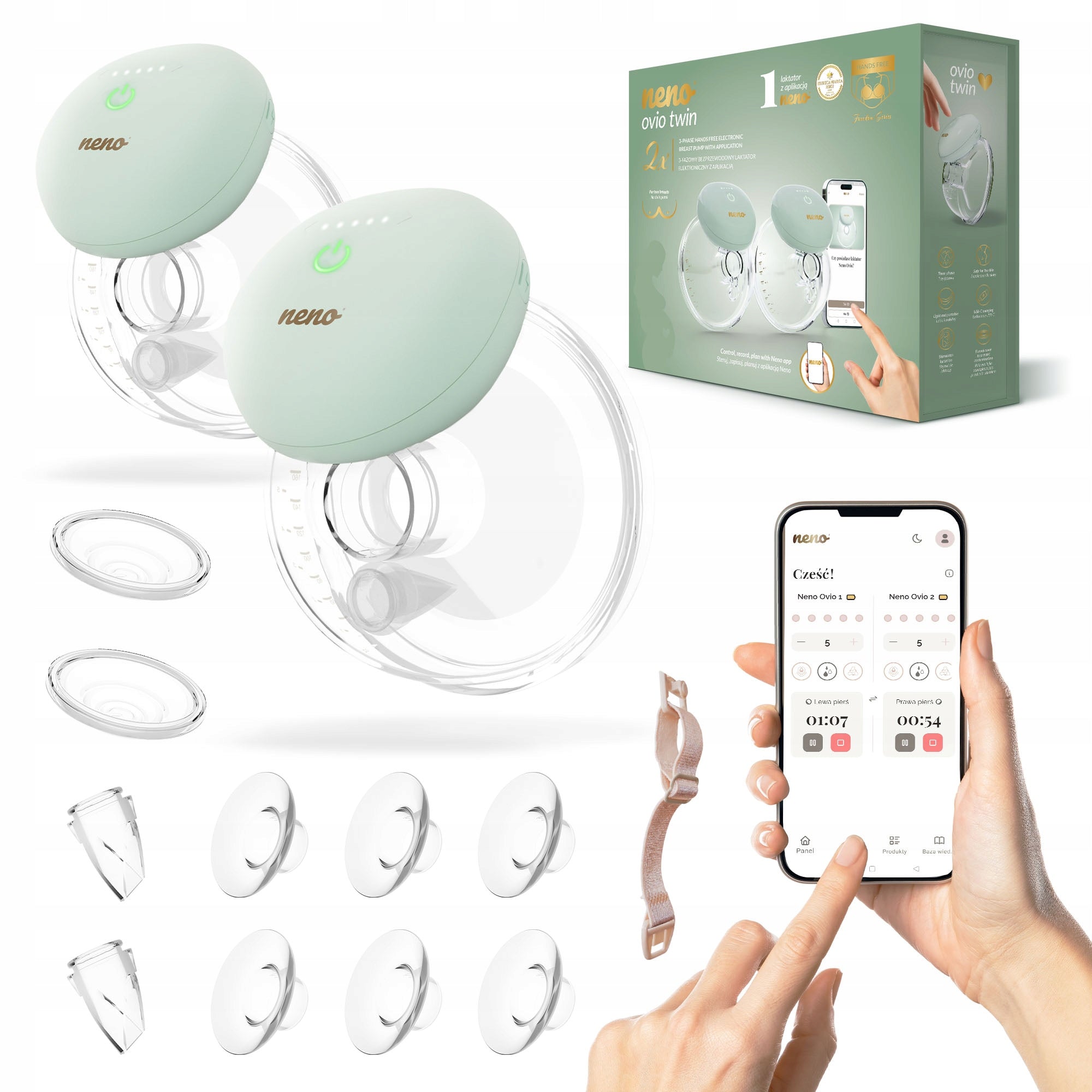 NENO OVIO TWIN DOUBLE THREE-PHASE SHELL BREAST PUMP WITH APPLICATION