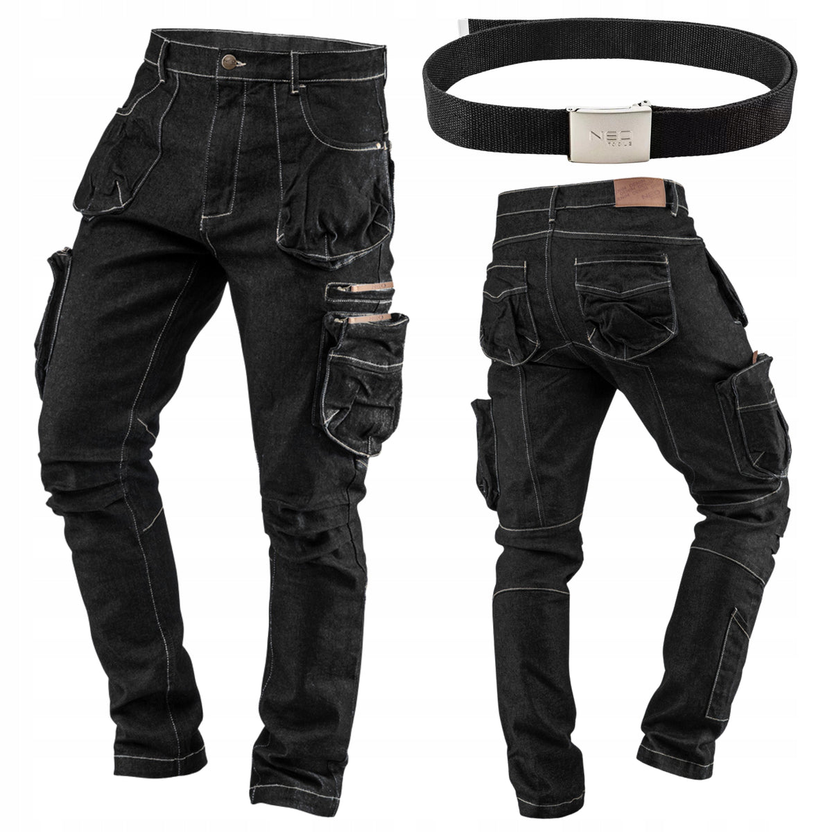 NEO Men's Work Pants Jeans with Belt - DENIM Stretch STRONG Series