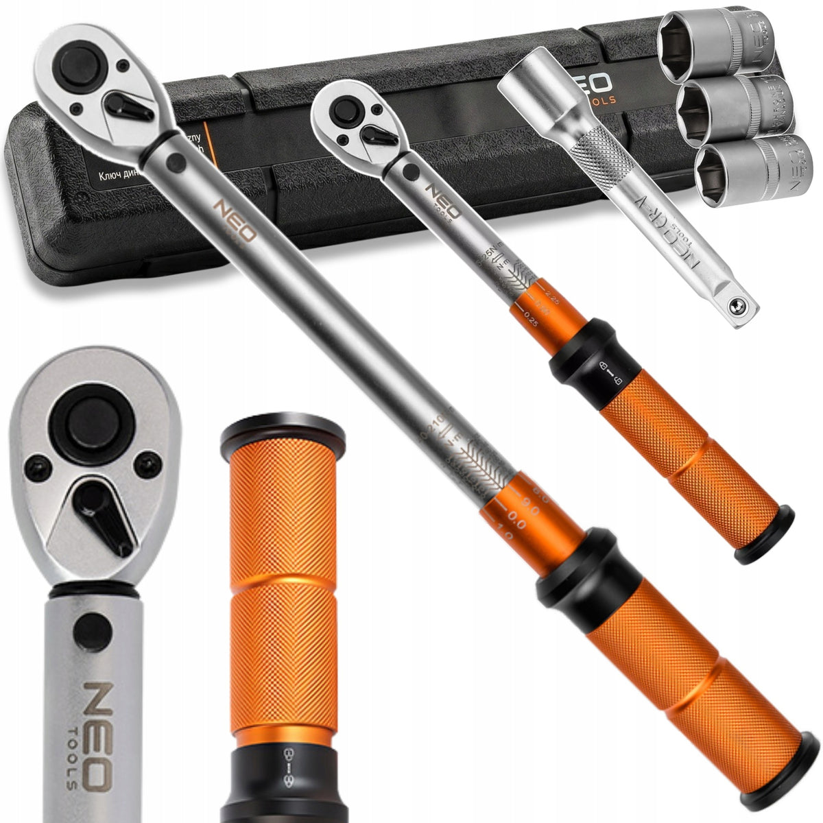 NEO SET OF 2 TORQUE WRENCHES RANGE 5 - 210 NM EXTENSION CAP