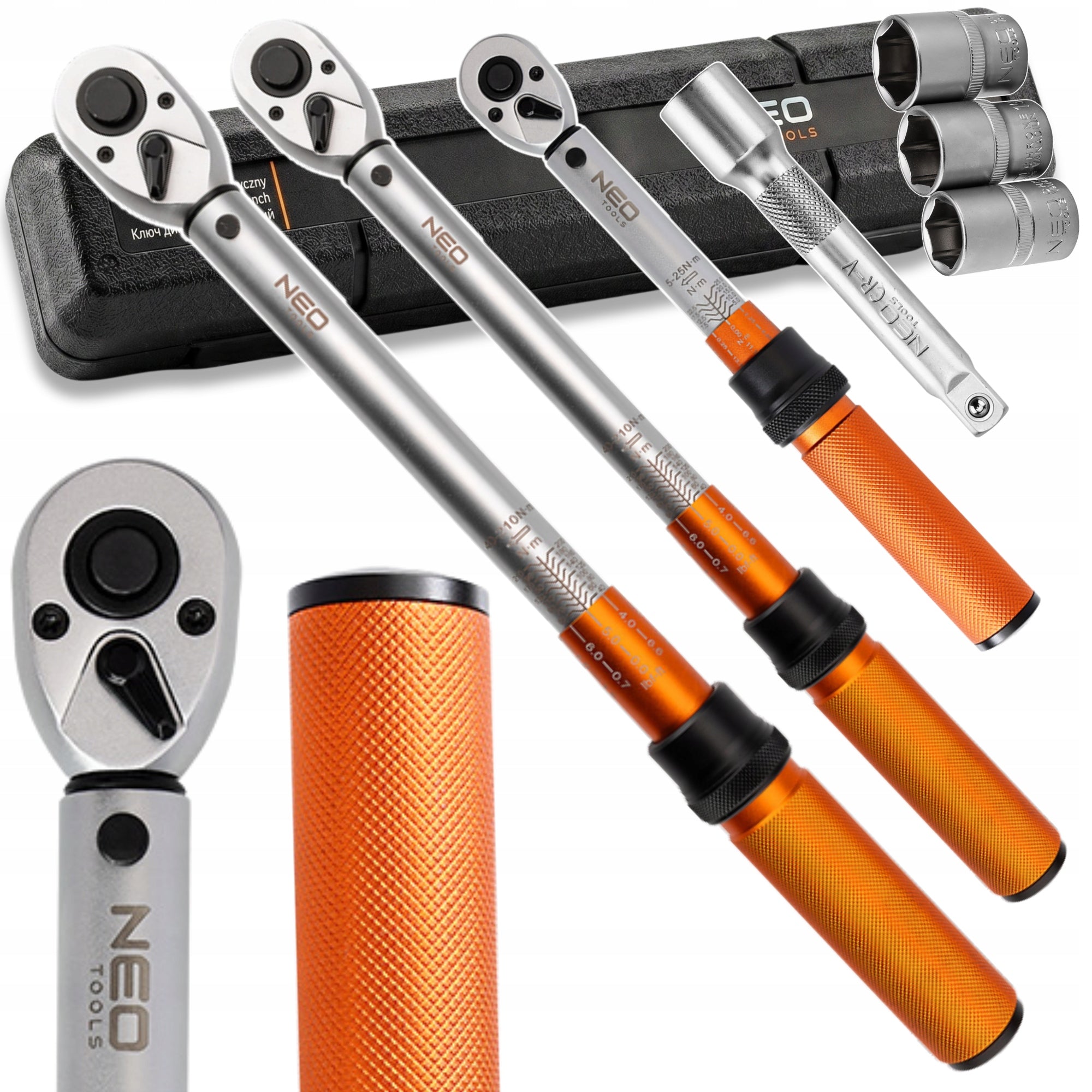 NEO SET OF 3 TORQUE WRENCHES RANGE 5 - 350 NM EXTENSION CAP