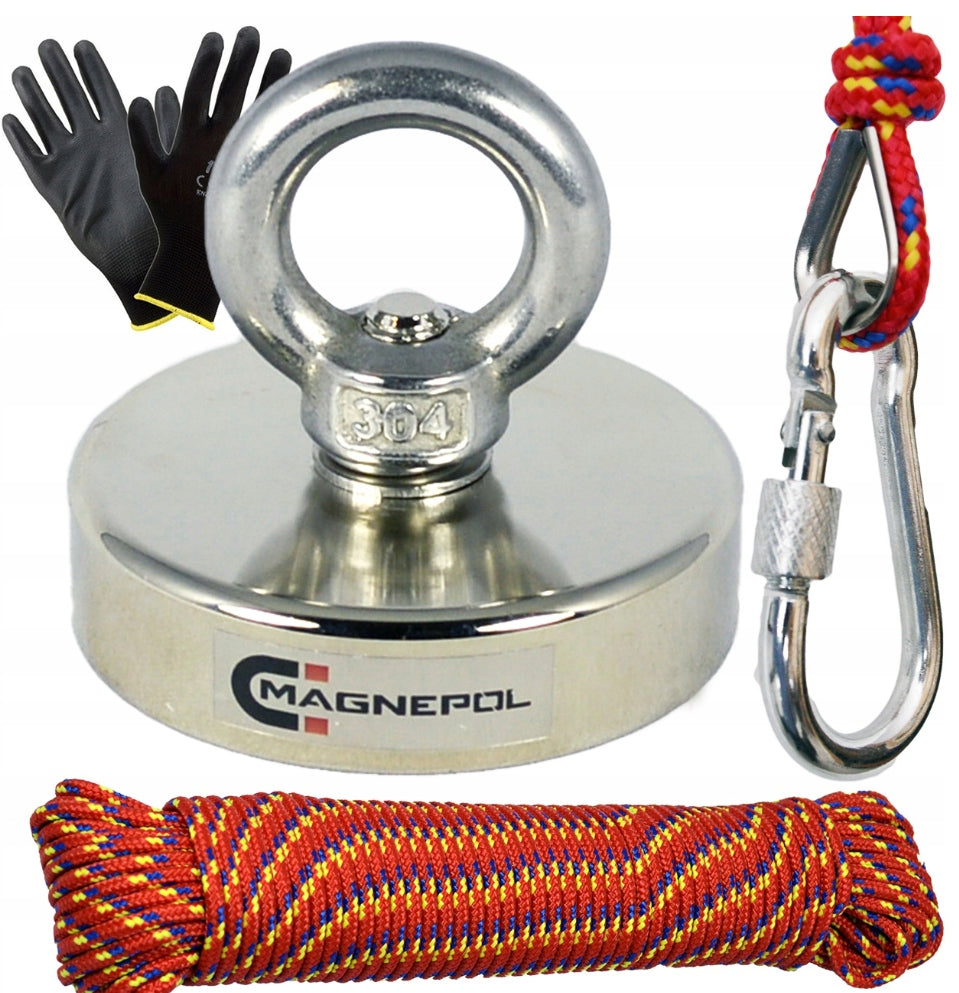 NEODYMIUM MAGNET N52 150KG + ROPE 20m SEARCH SET MAGNET FISHING
