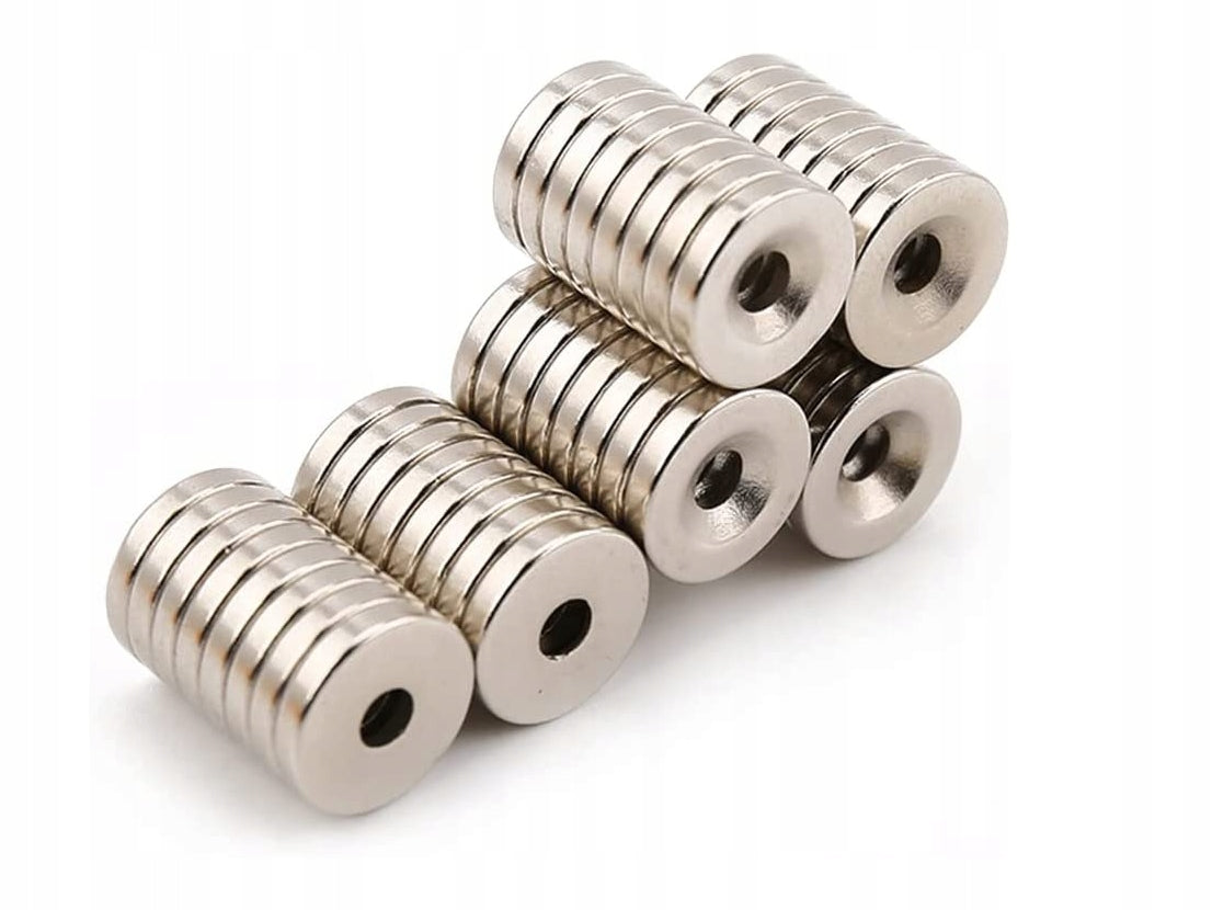 NEODYMIUM MAGNET WITH SCREW HOLE 15X3 10 PIECES ROUND DISC STRONG Manufacturer code MO15x3