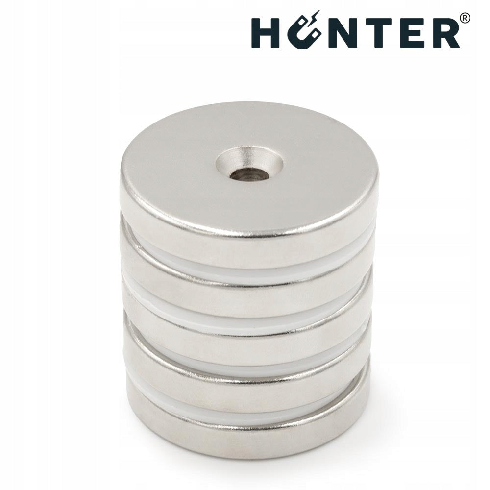 NEODYMIUM MAGNET WITH screw HOLE 30x5mm round, cylindrical, HUNTER - 5PCS Number of pieces on offer 5 szt.
