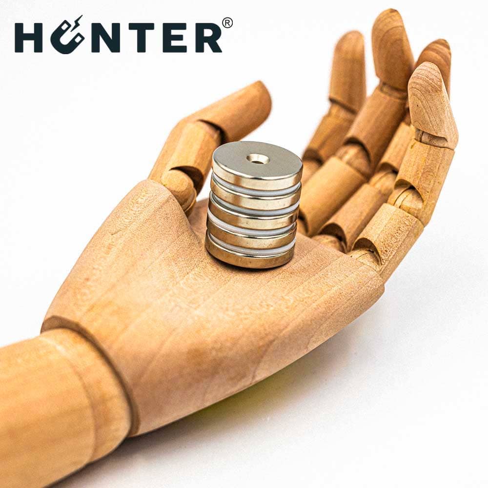 NEODYMIUM MAGNET WITH screw HOLE 30x5mm round, cylindrical, HUNTER - 5PCS Packaging status original
