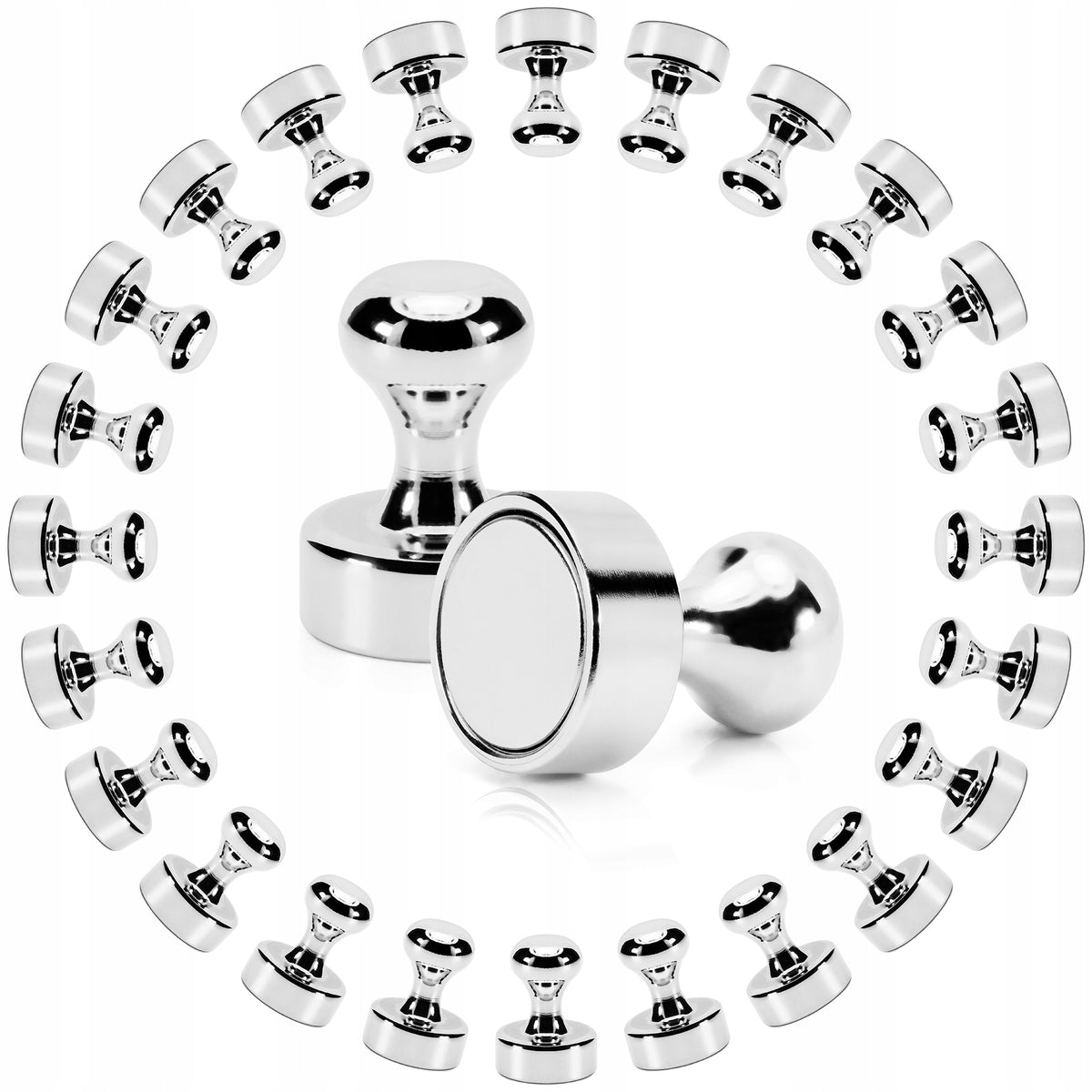 NEODYMIUM OFFICE MAGNETS Ø12 mm for Whiteboard Refrigerator, Silver, 24 pcs.