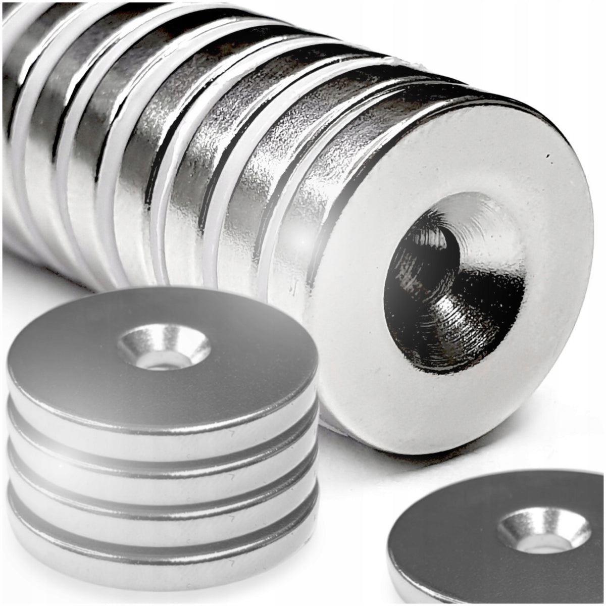 NEODYMIUM SCREW MAGNET WITH HOLE 14x3 mm open 7/3,5 Strong Ring