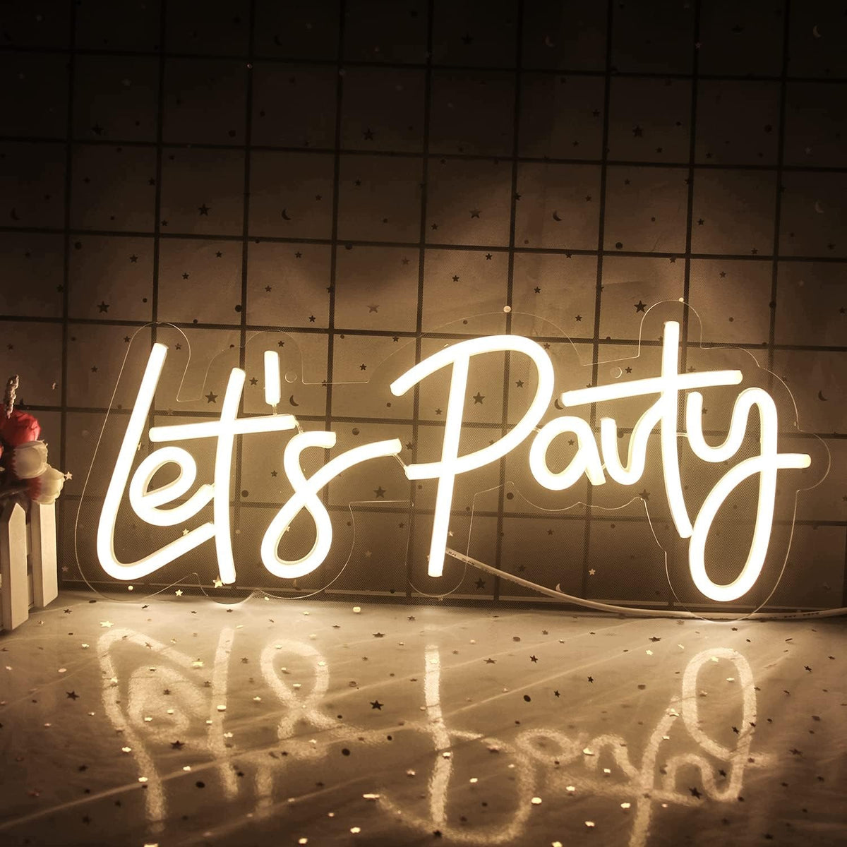 NEON SIGN LET S PARTY DECORATION FOR PARTY DIMMING LED