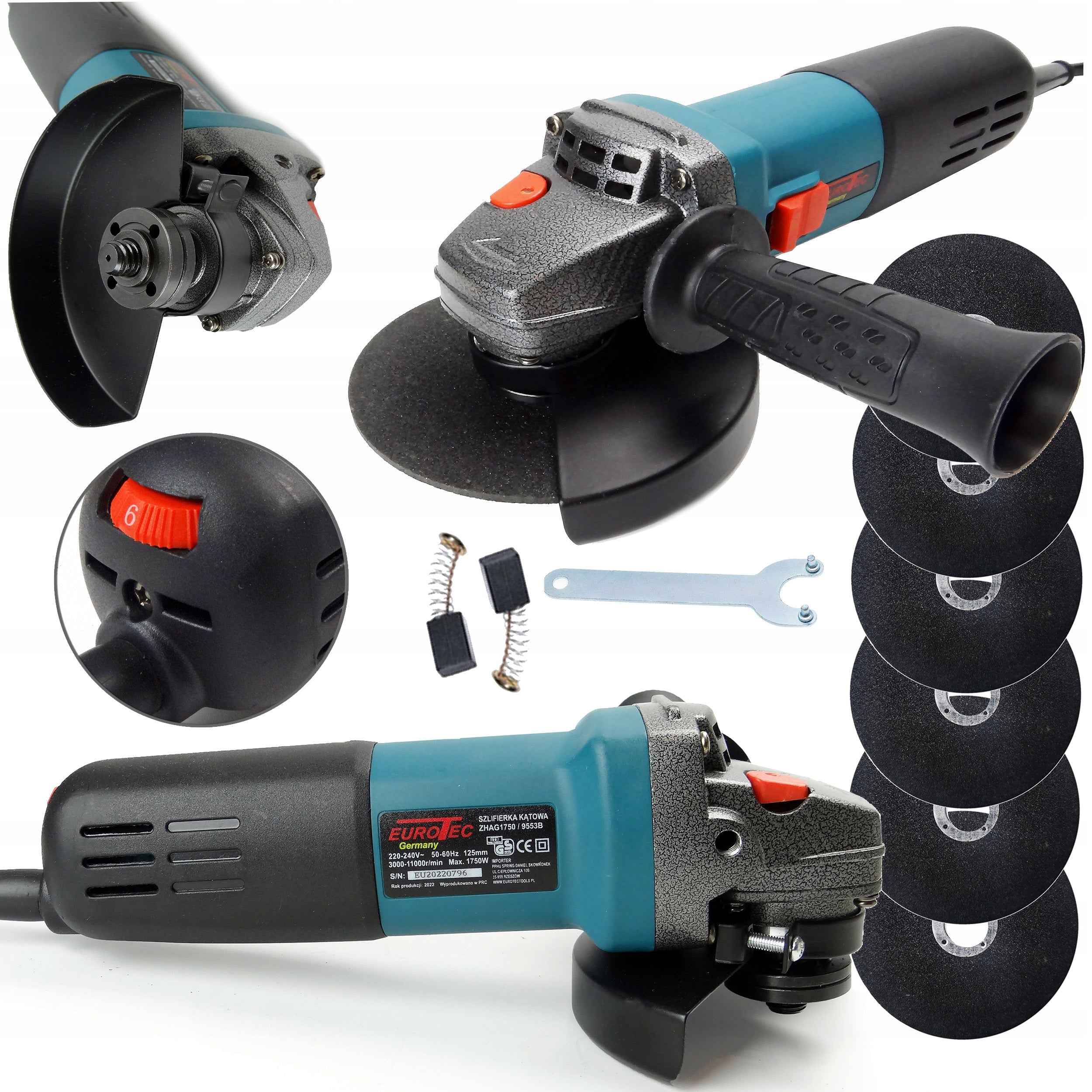 NETWORK ANGLE GRINDER 1750 WITH ADJUSTABLE ROTATION AND SET OF DISCS