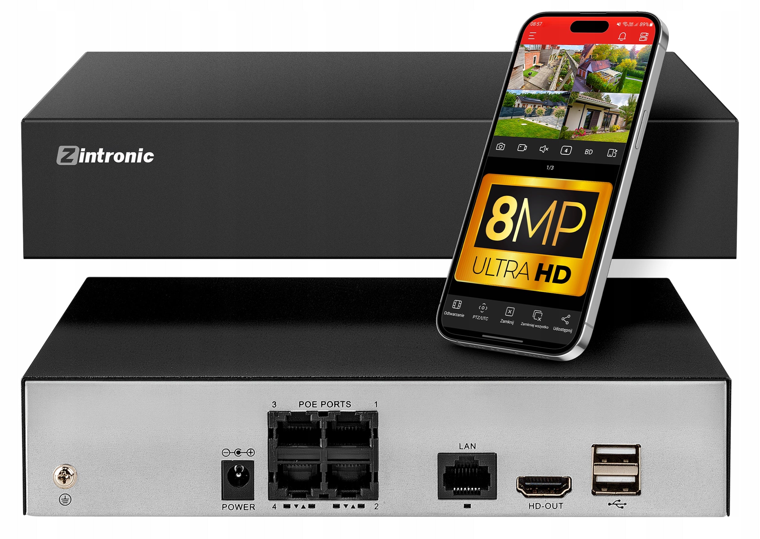 NETWORK MONITORING RECORDER NVR IP 9 CHANNEL 4XPOE 8MPx 4K HDMI