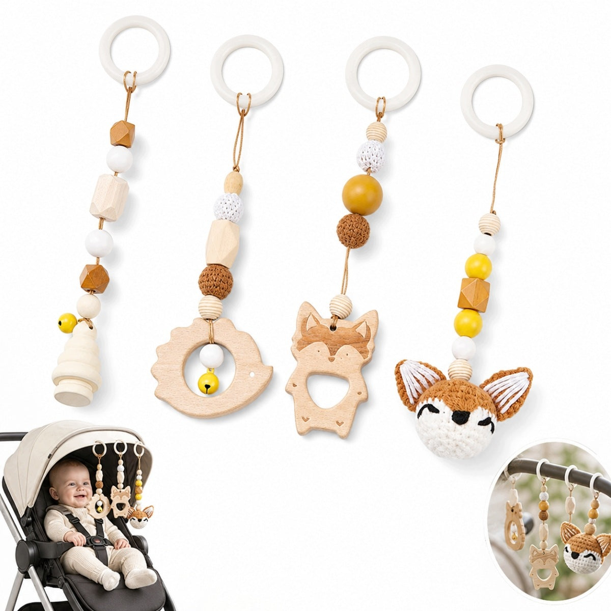 NEW 4PCS Gymnastic Stand Educational Wooden BABY GYM Pendants