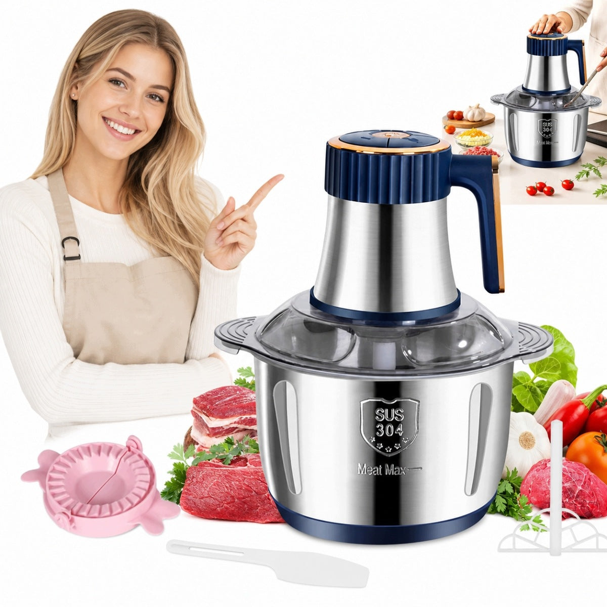 NEW 500W ELECTRIC MEAT AND VEGETABLE MIXER MULTIFUNCTIONAL STEEL