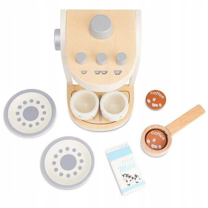NEW CLASSIC TOYS WOODEN COFFEE MAKER + CUPS, MILK Manufacturer code 10705