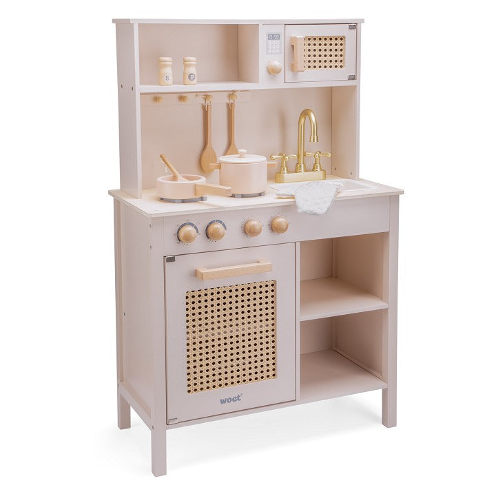 NEW CLASSIC TOYS WOODEN RATTAN KITCHEN PINK GIFT