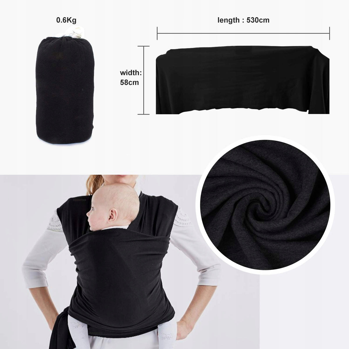 NEWBORN CARRIER, ELASTIC SHOULDER SCARF, CARRYING SCARF Color black