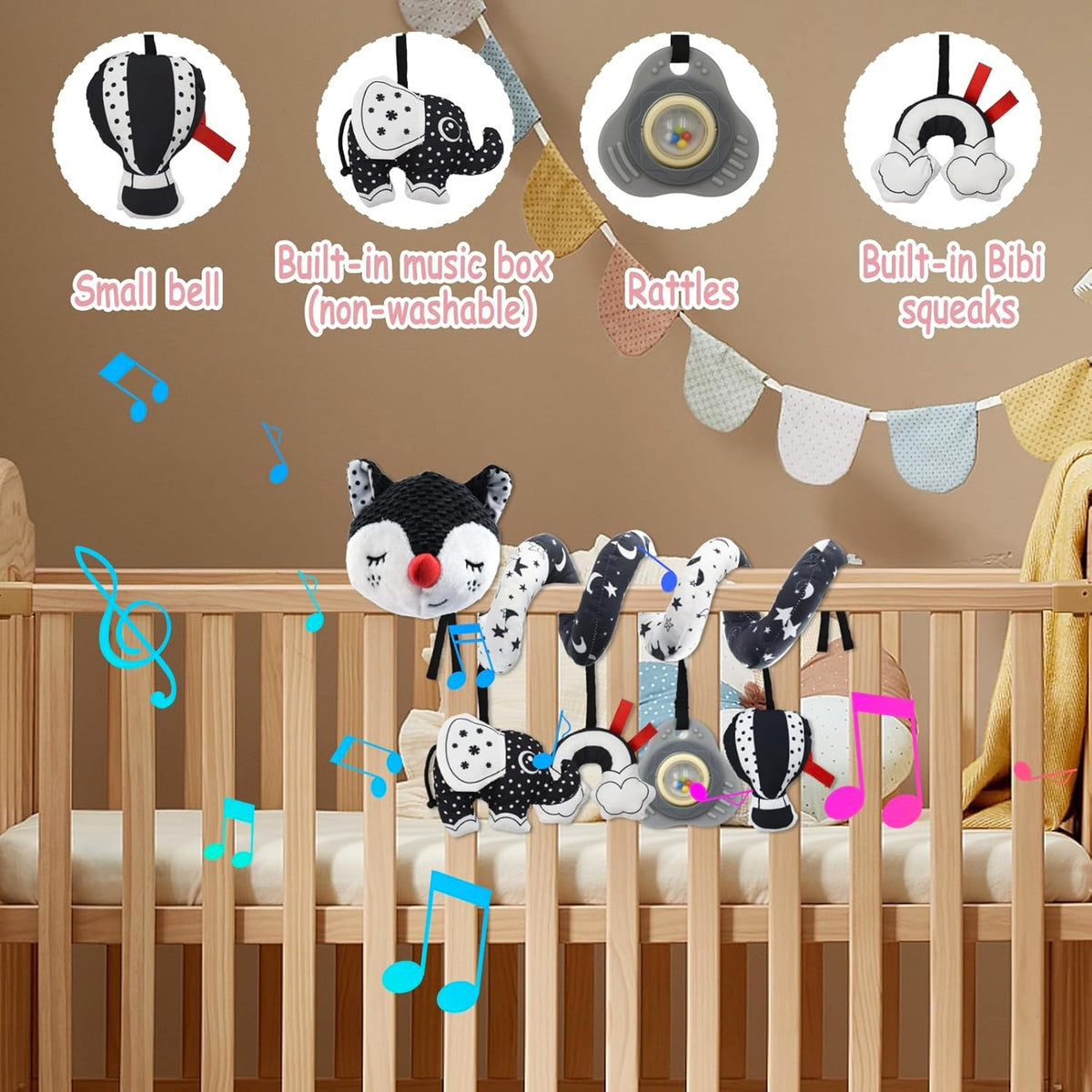 NEWBORN STROLLER TOYS CONTRAST WHITE BLACK RED Brand Poli