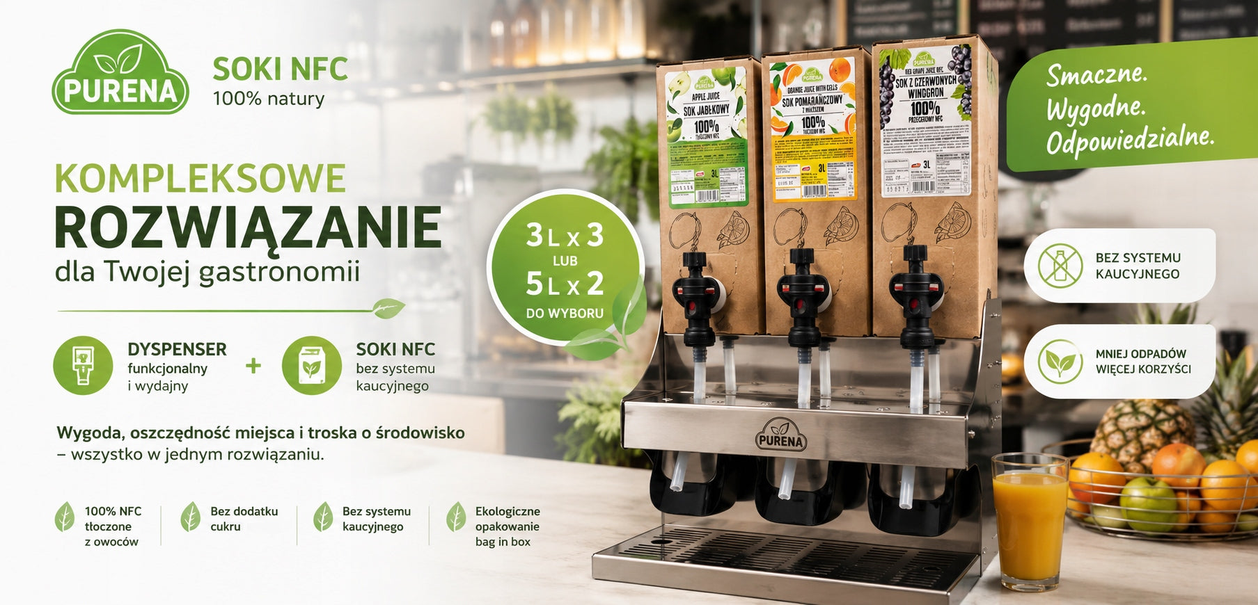 NFC Steel Juice Dispenser 3 Flavors PURENA | WEDDING HOTEL CATERING Packaging status original