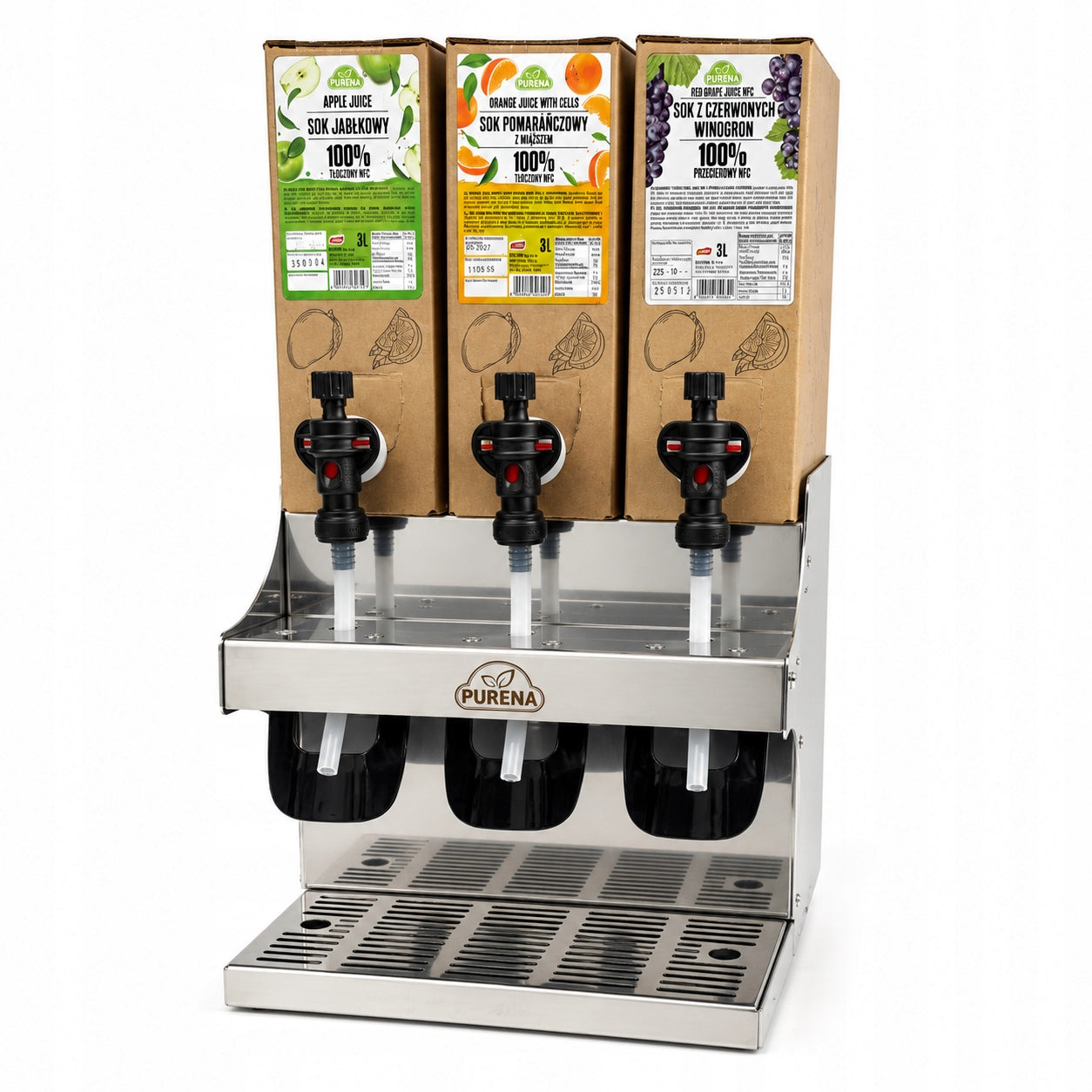 NFC Steel Juice Dispenser 3 Flavors PURENA | WEDDING HOTEL CATERING