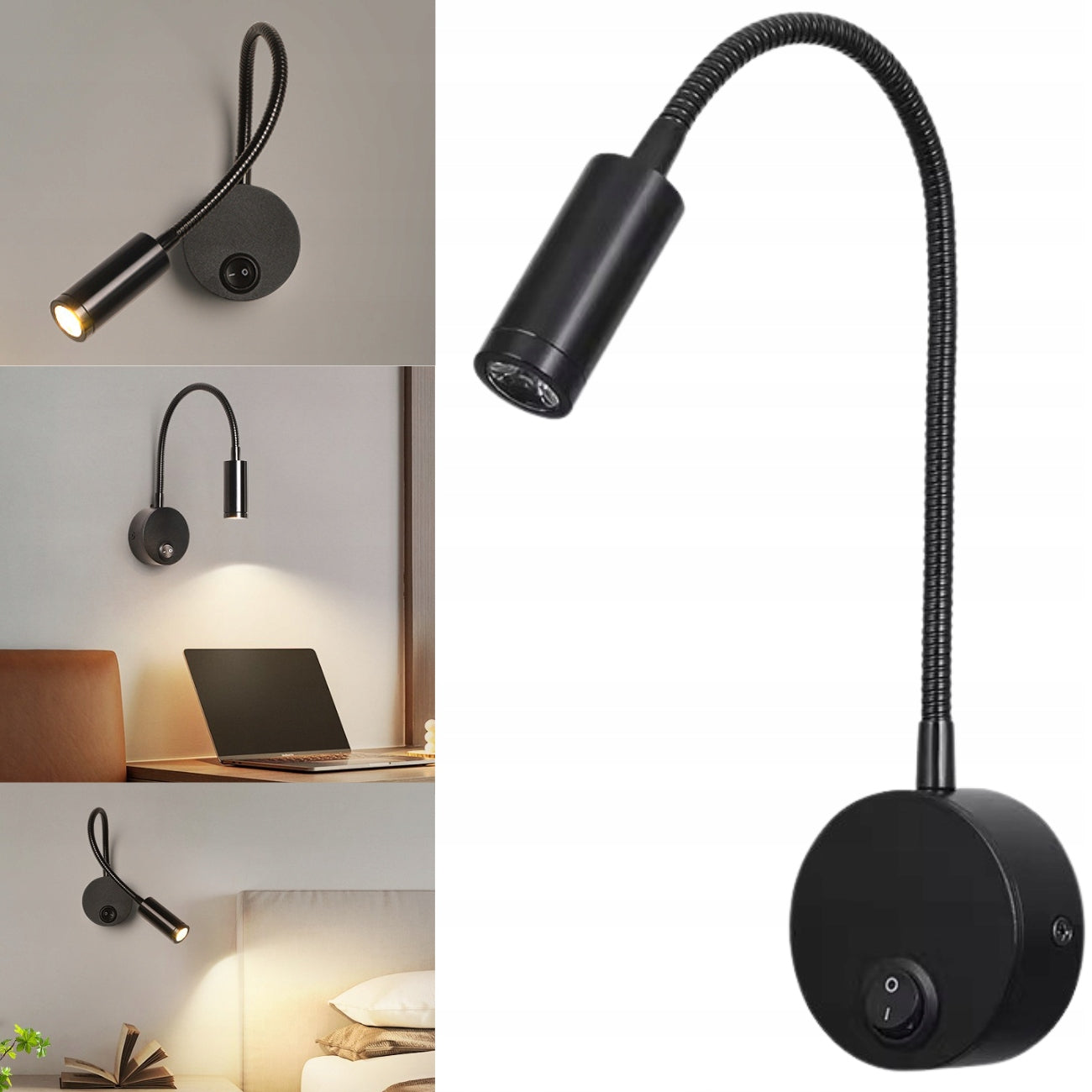 NIGHT LIGHT LED WALL SCONCE ADJUSTABLE OVER READING BED BLACK 3W